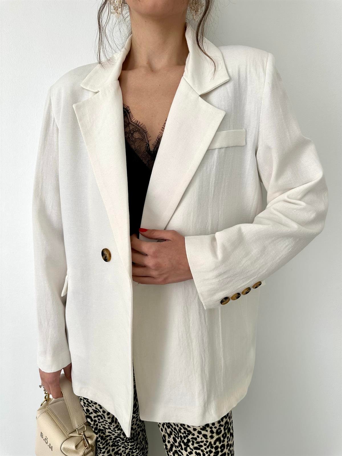 Ekru  Keten Blazer Ceket