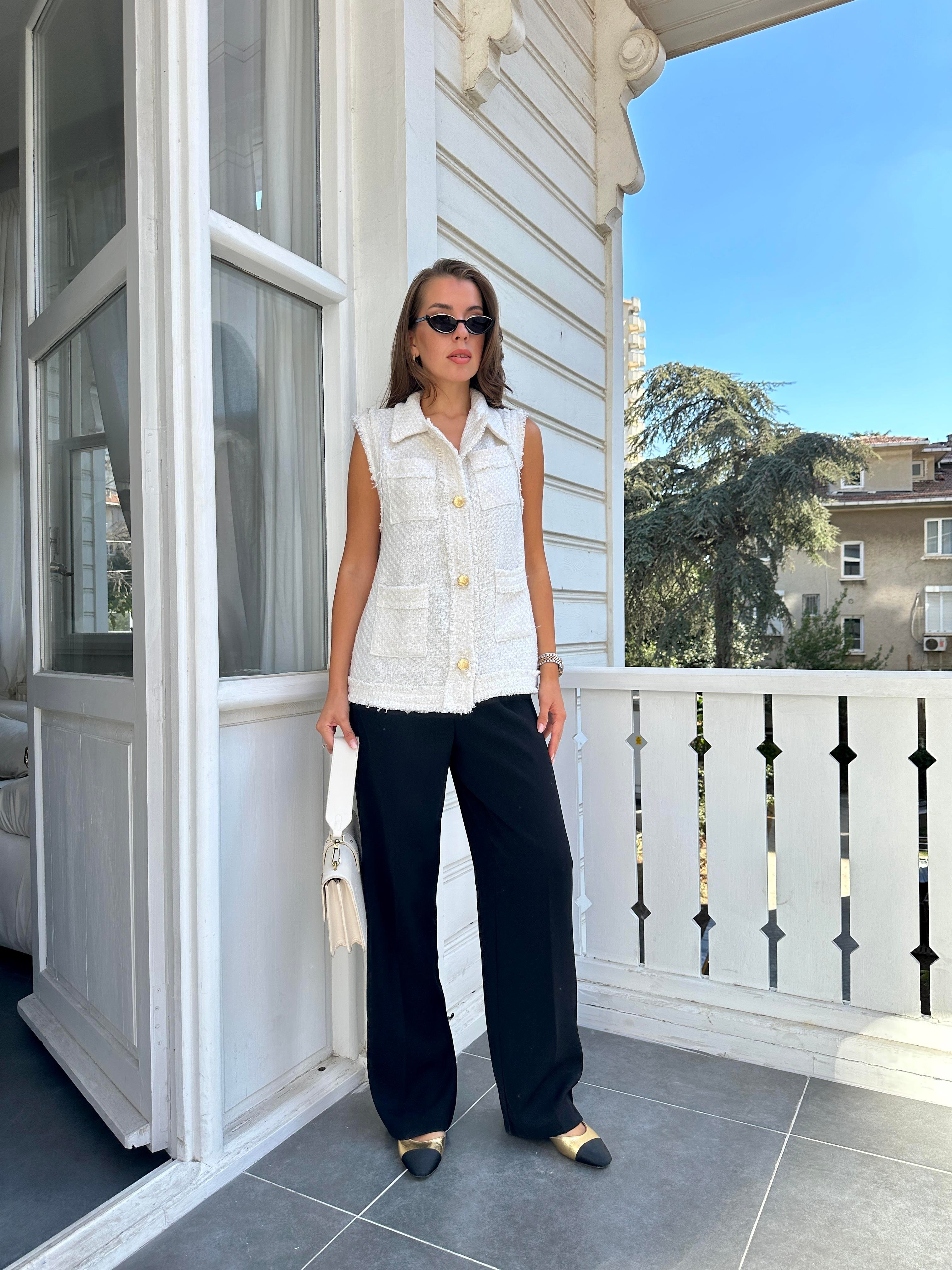 Ekru Tüvit Uzun Yelek