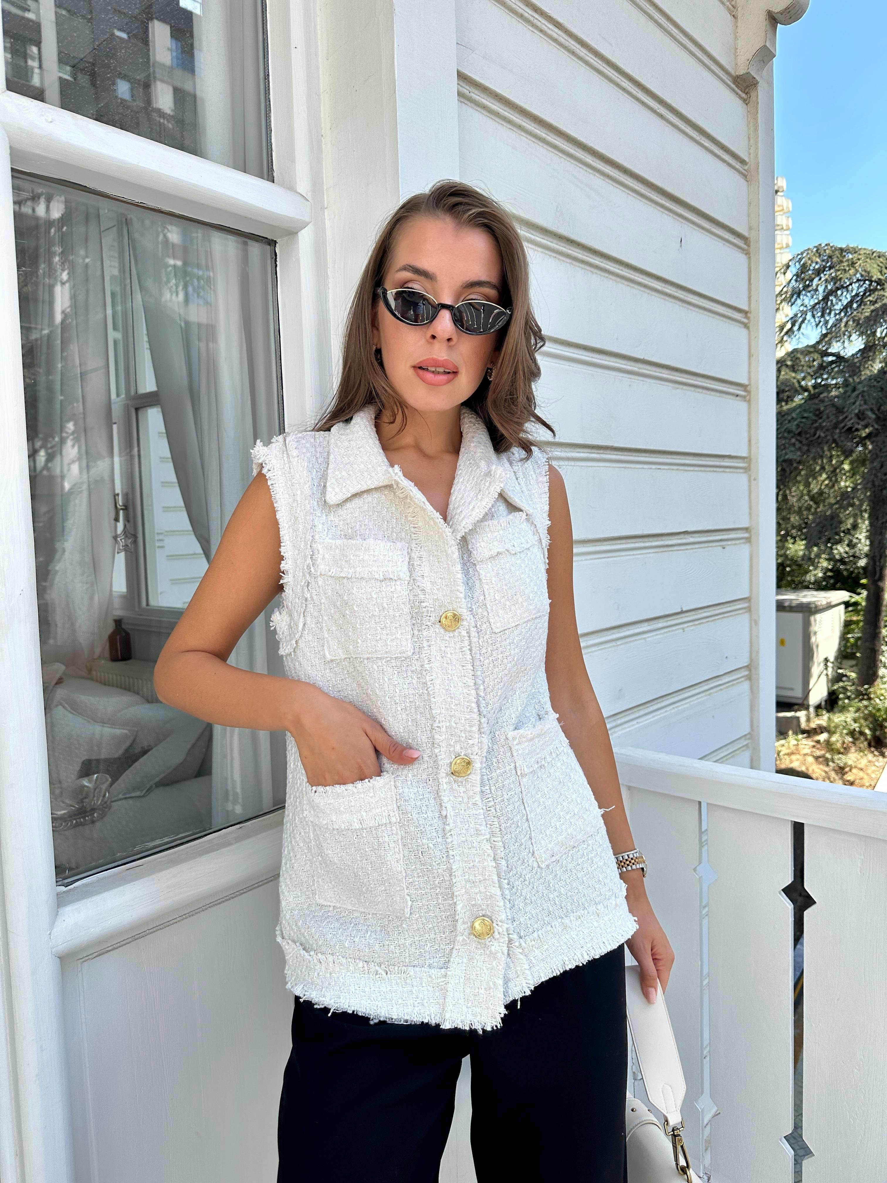 Ekru Tüvit Uzun Yelek