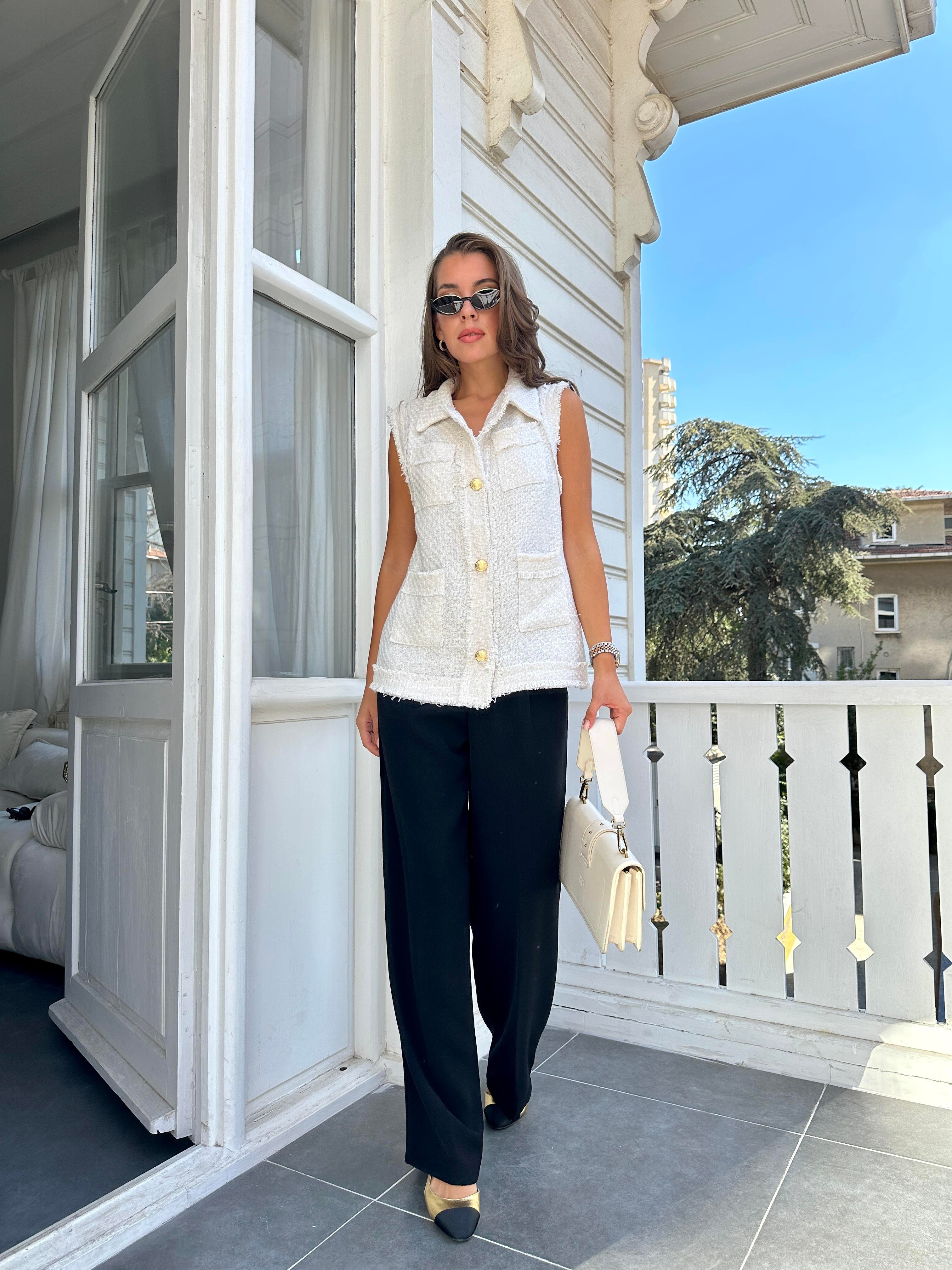 Ekru Tüvit Uzun Yelek