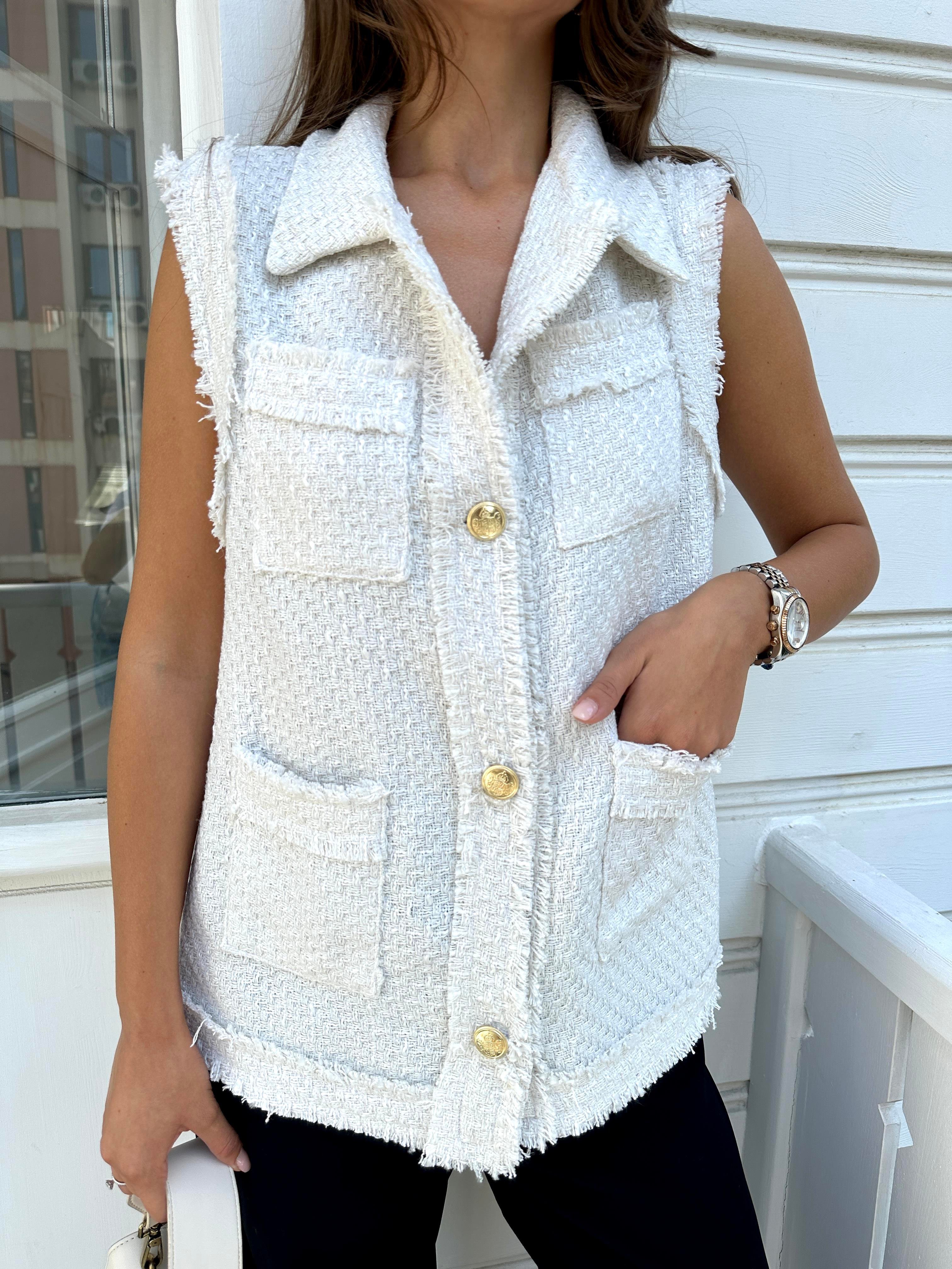 Ekru Tüvit Uzun Yelek