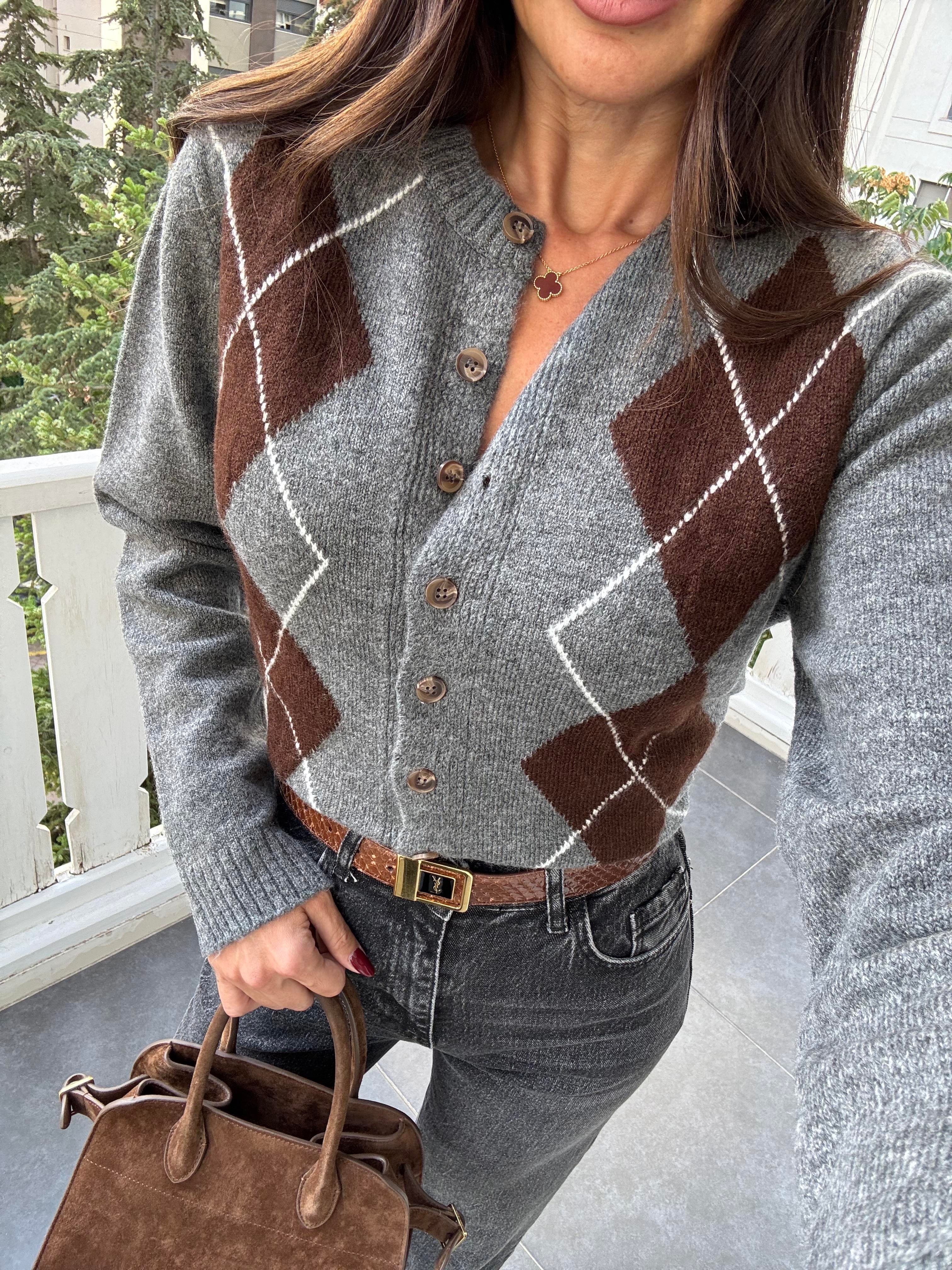 Füme Baklava Desen Hırka