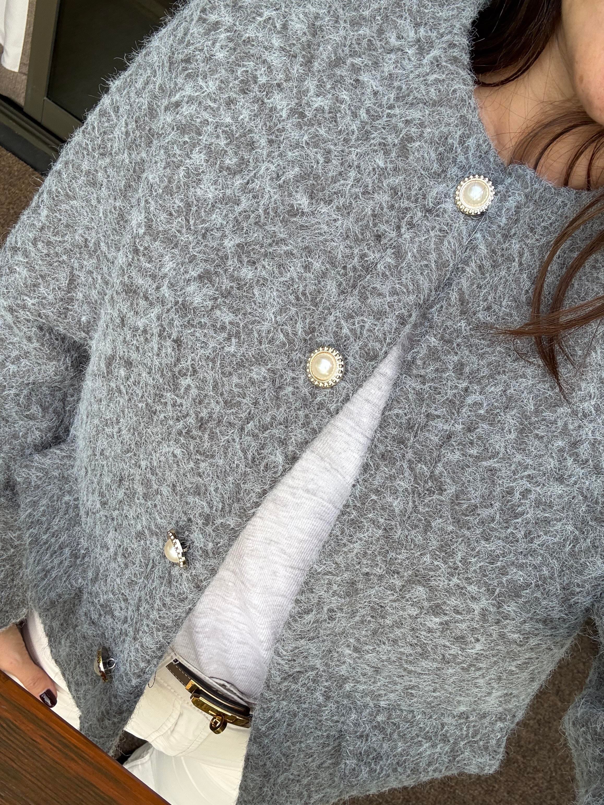 Füme Melanj İnci Düğmeli Astarlı Ceket