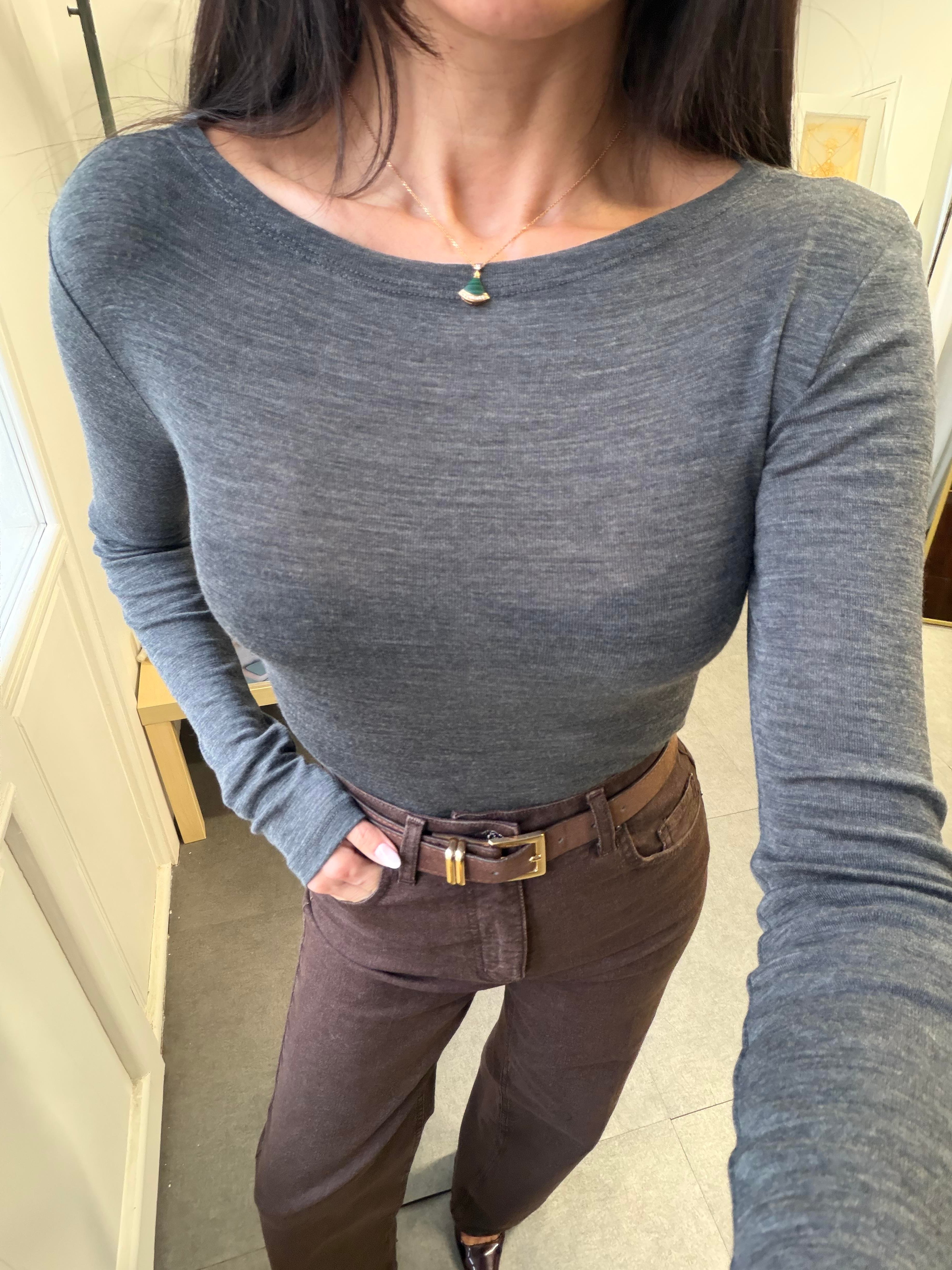 Füme Melanj Kayık Yaka Yün Top