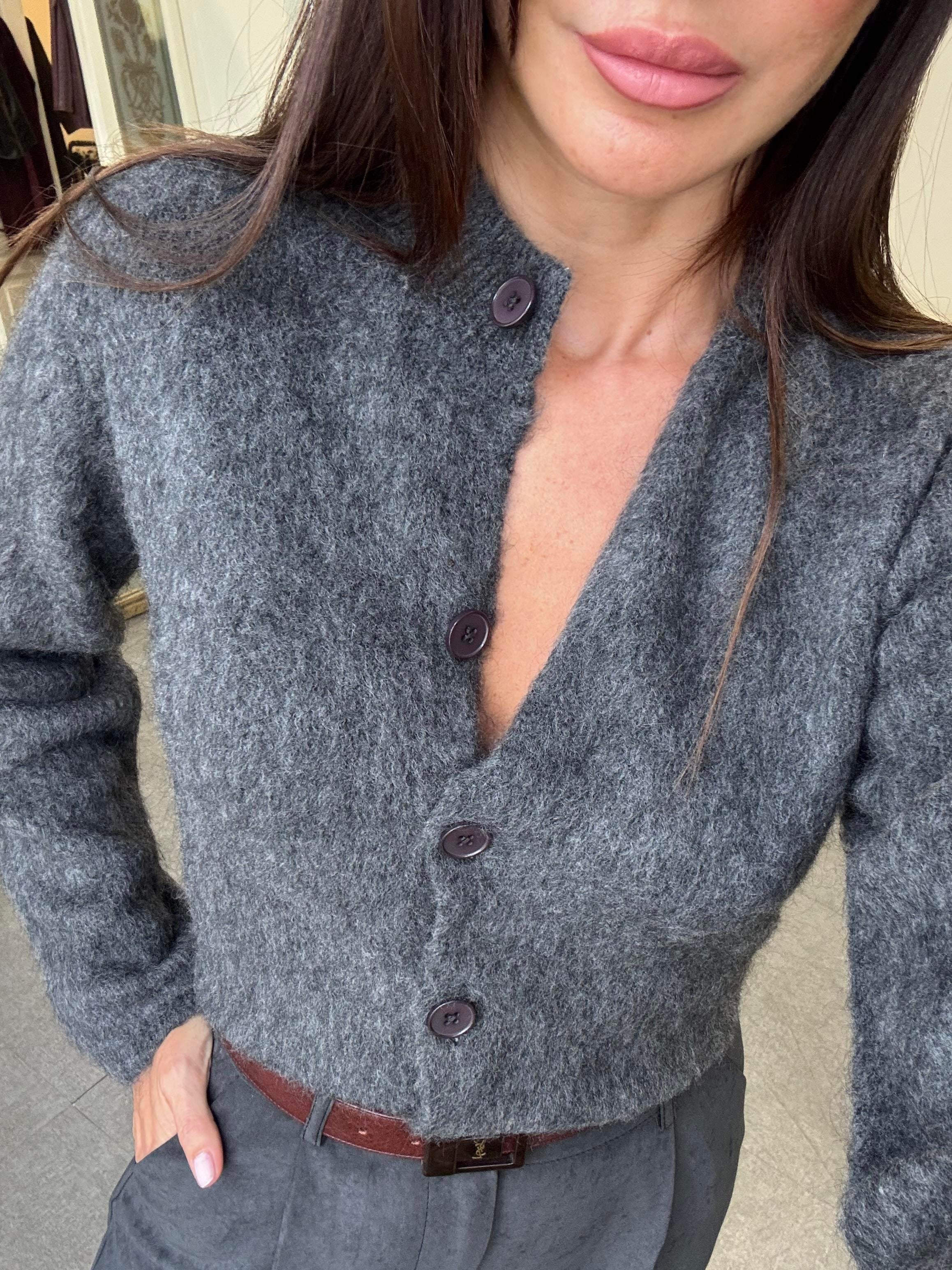 Füme Sıfır Yaka Sakallı Hırka