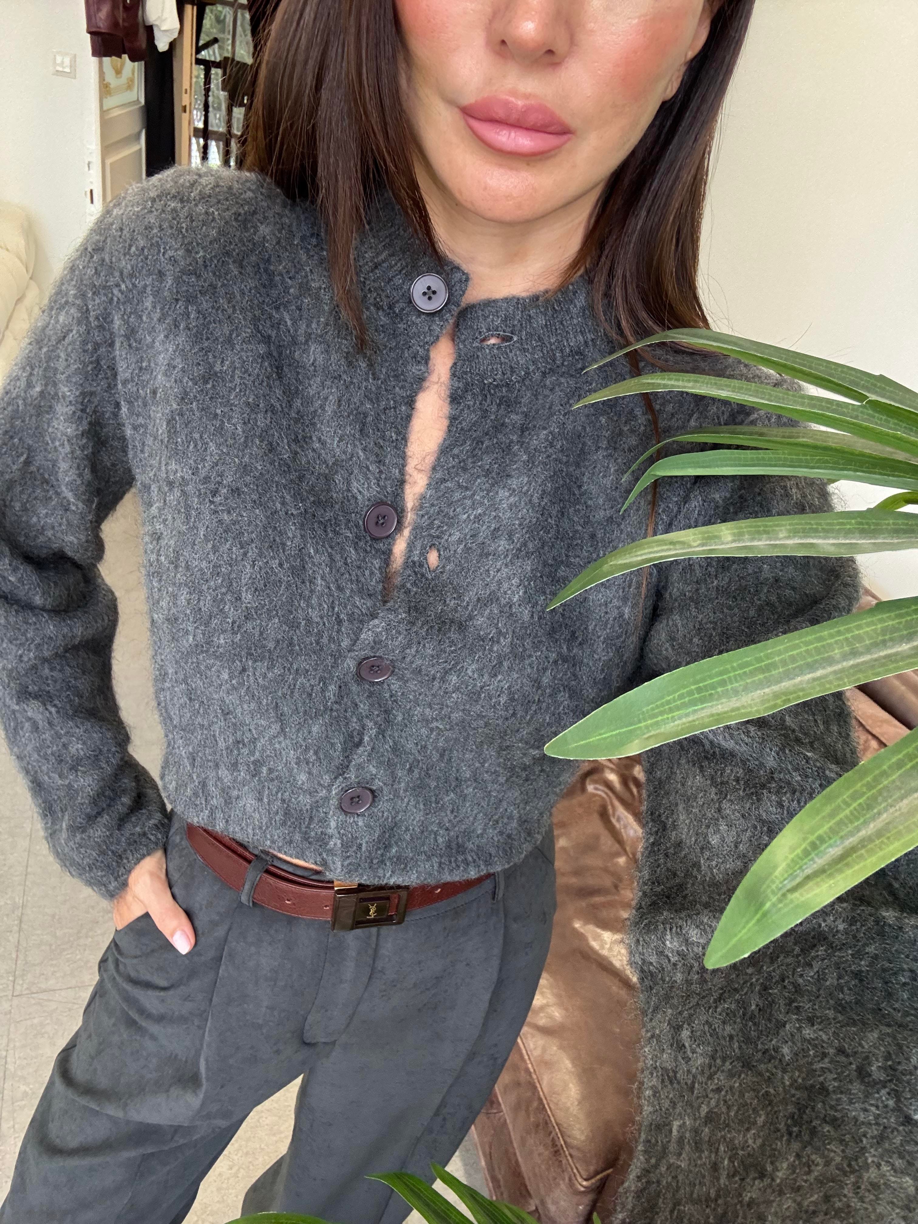 Füme Sıfır Yaka Sakallı Hırka