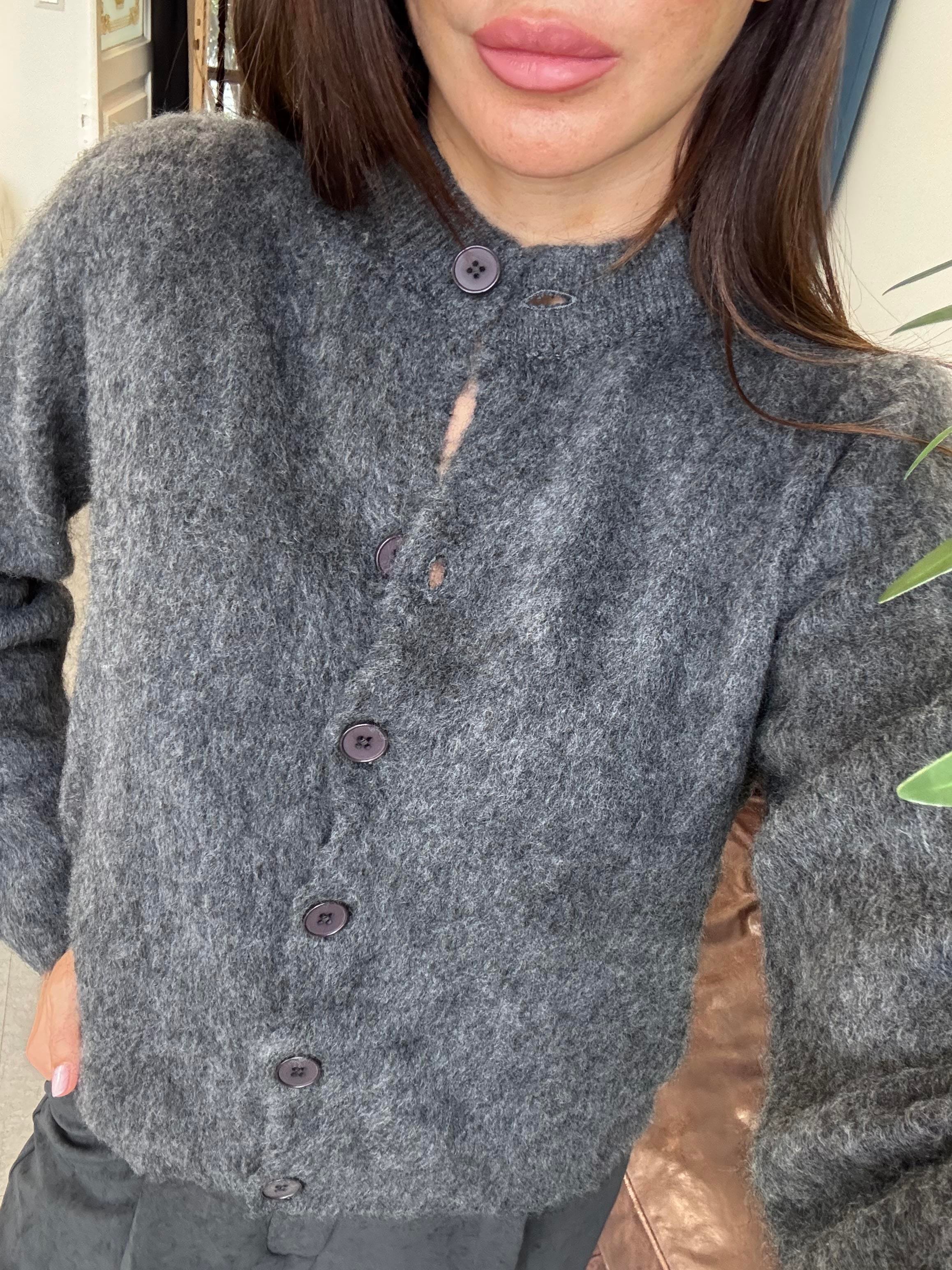 Füme Sıfır Yaka Sakallı Hırka