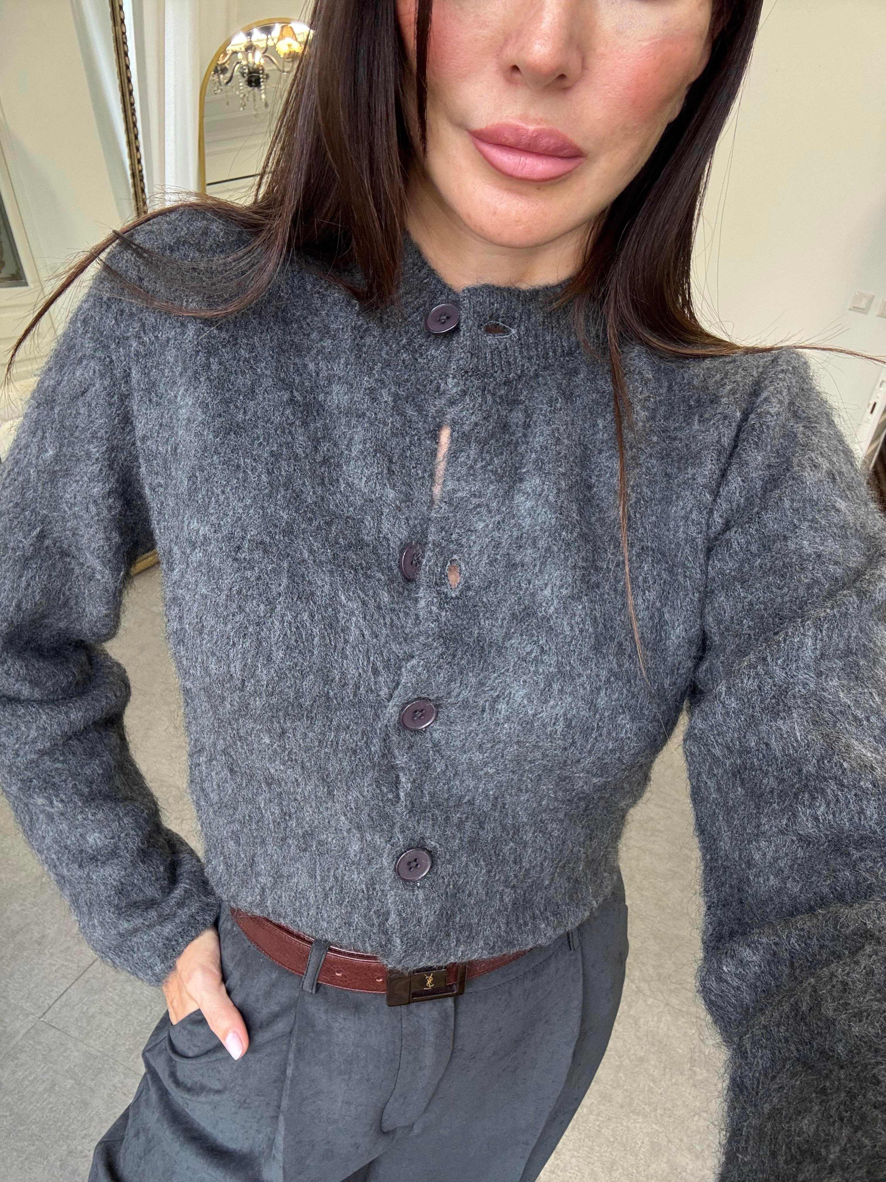 Füme Sıfır Yaka Sakallı Hırka