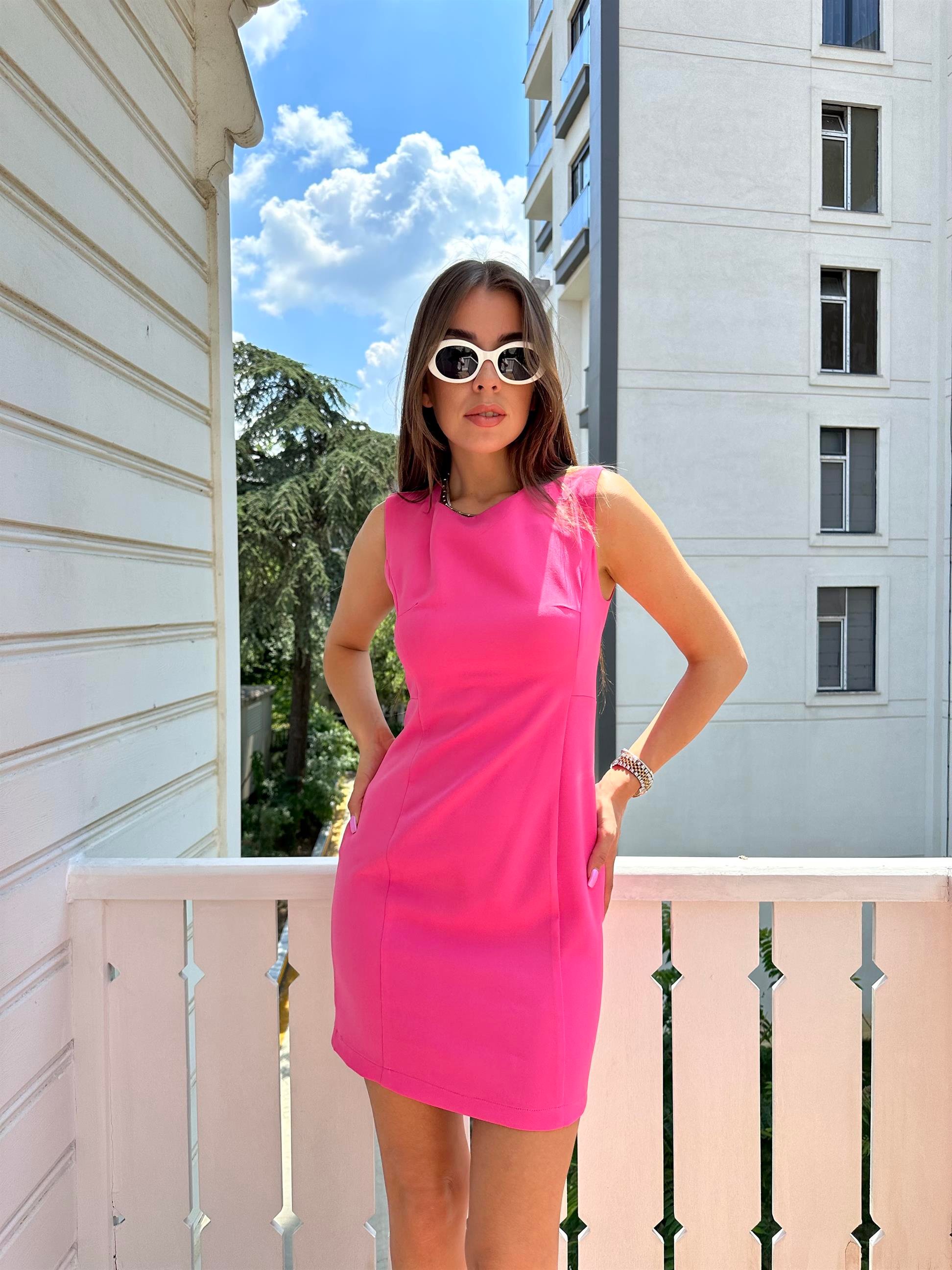 Fuşya  Kısa Elbise