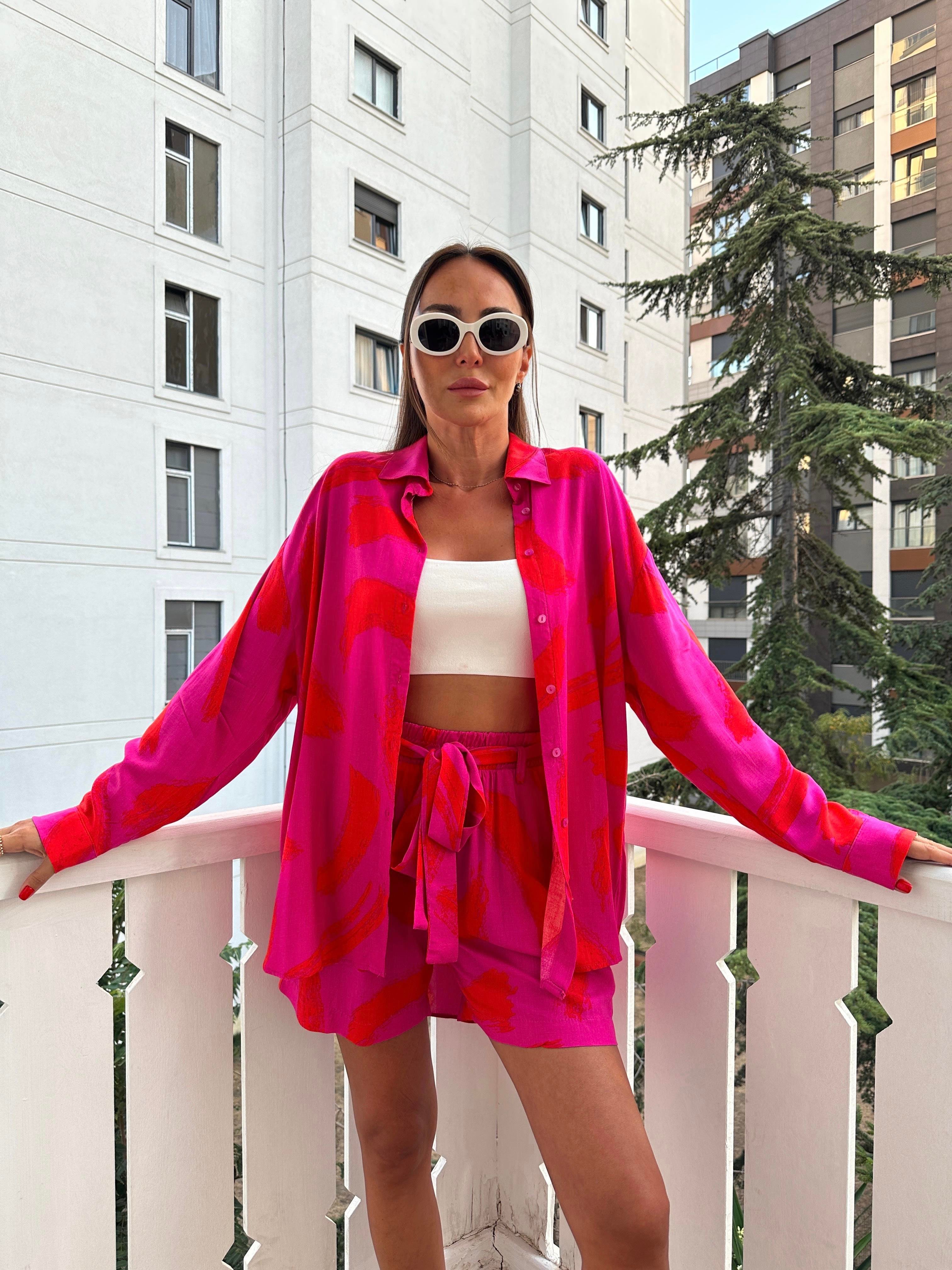 Fuşya Şortlu Kadın Takım