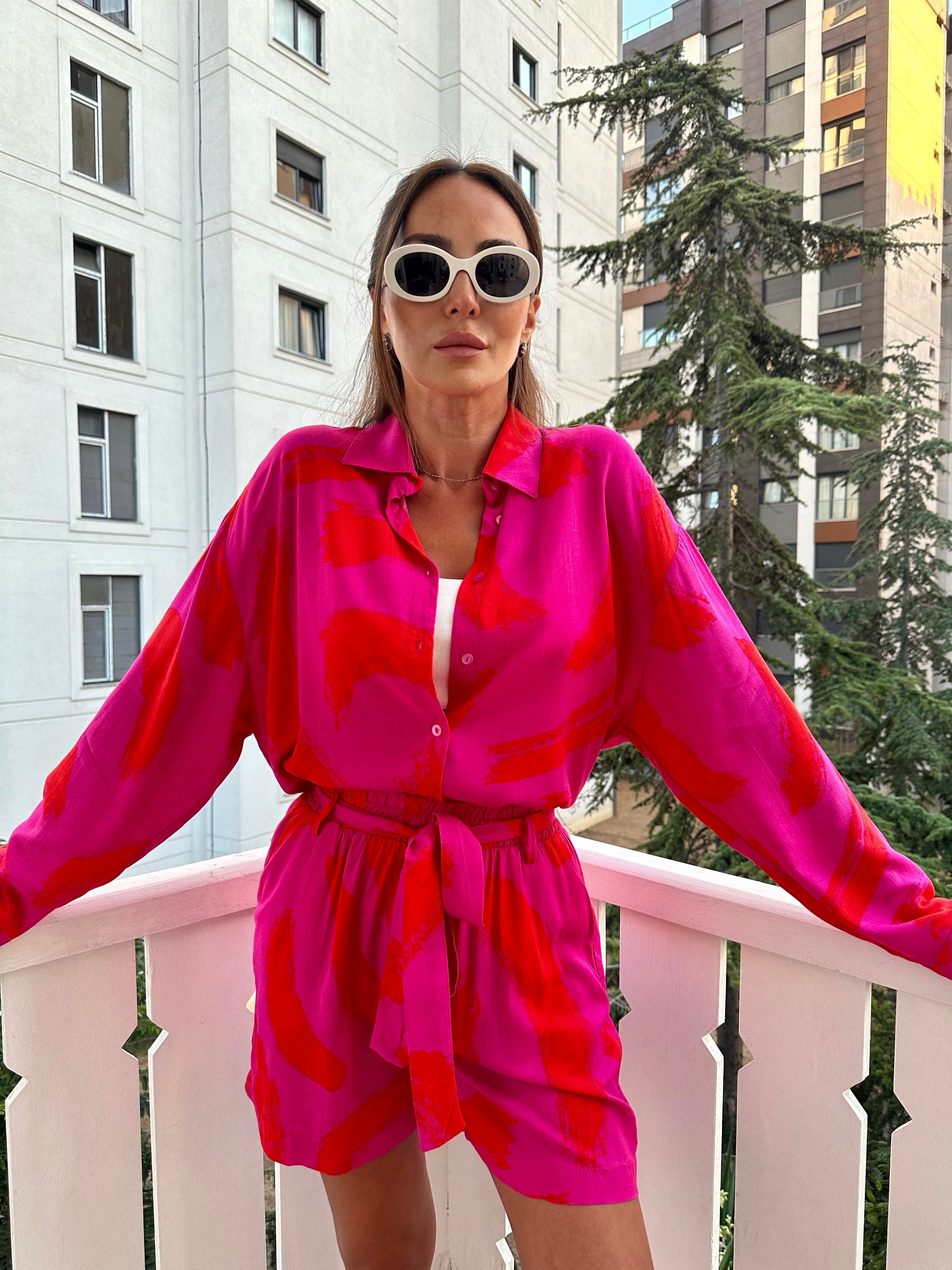 Fuşya Şortlu Kadın Takım