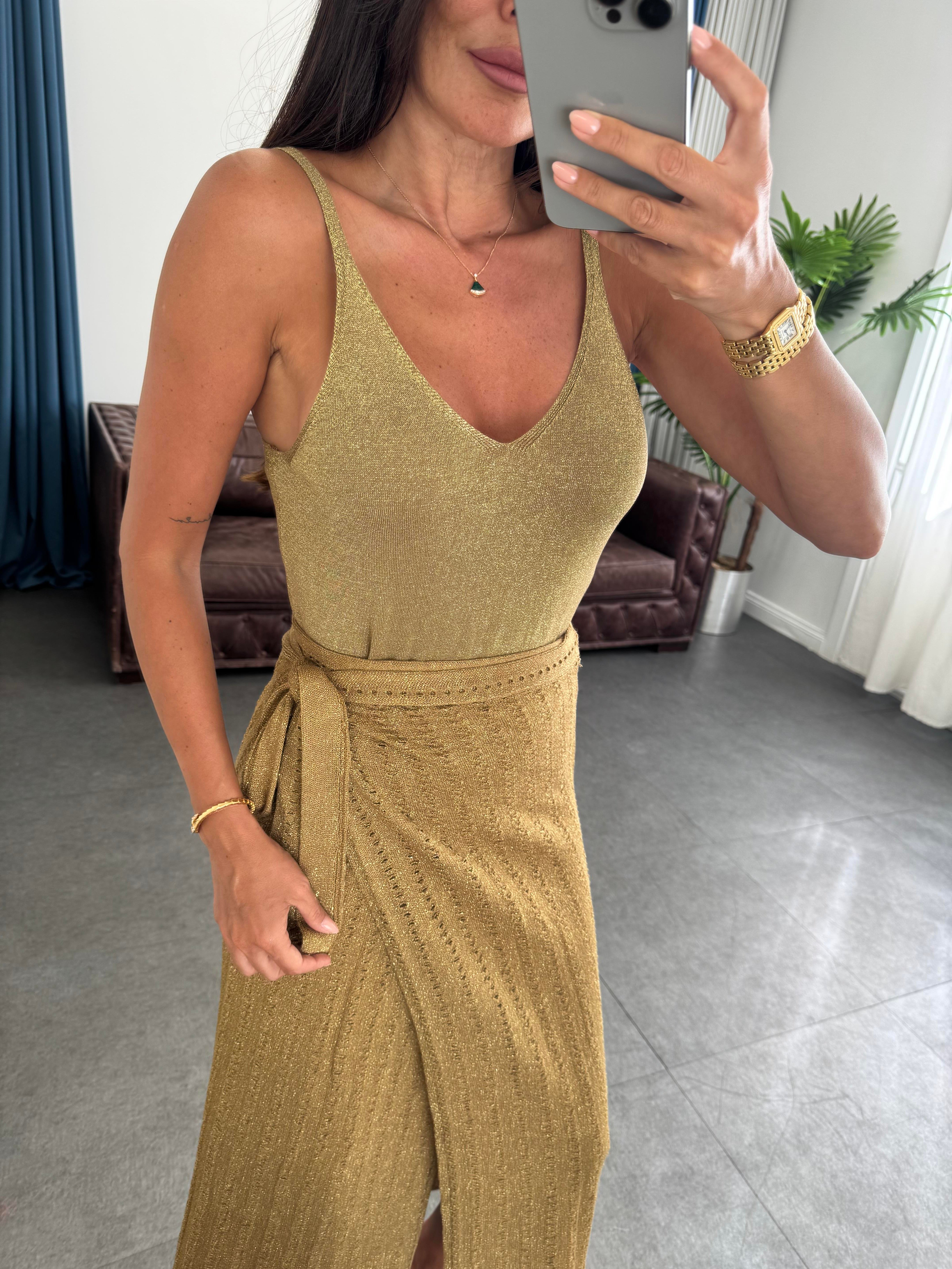 Gold Simli Askılı Bluz