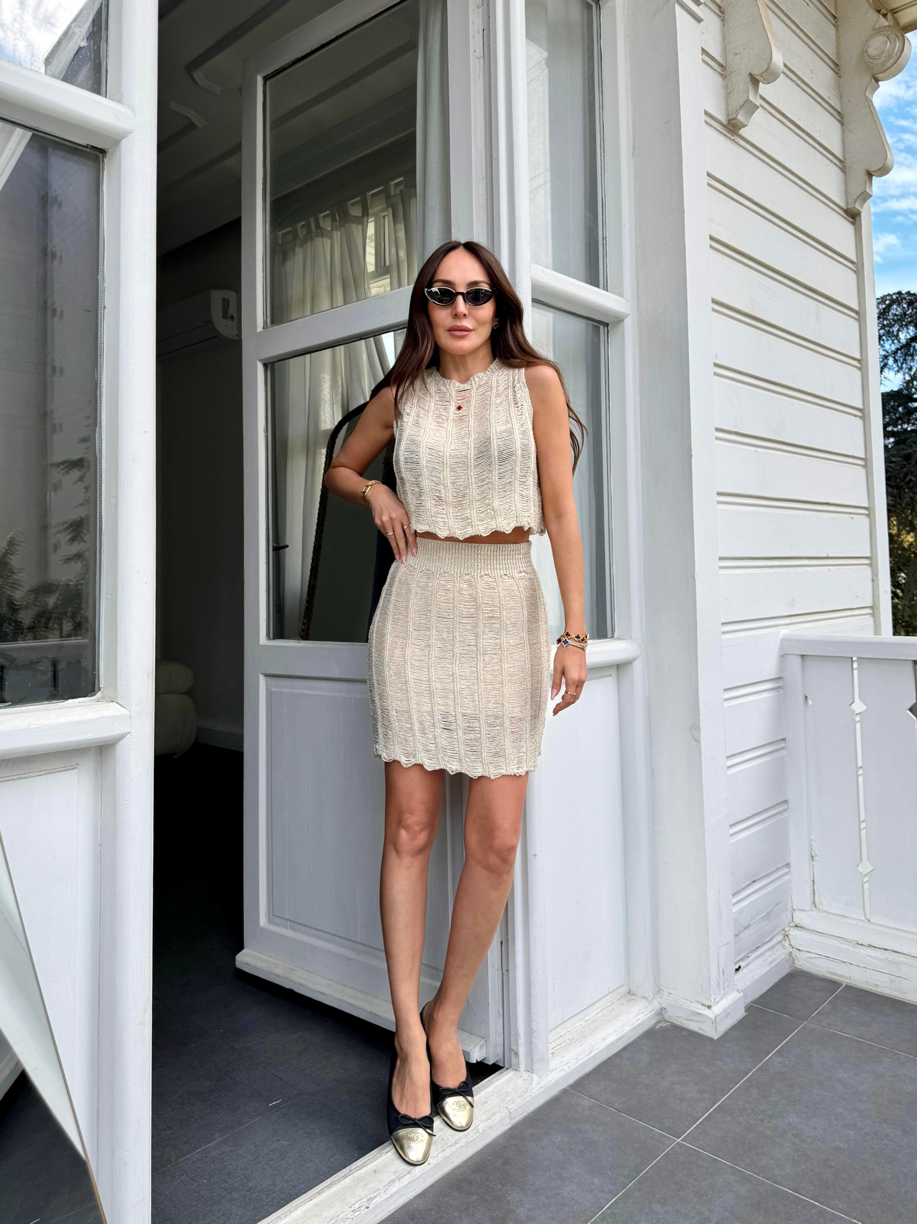 Gold Simli Merserize Astarlı Etek