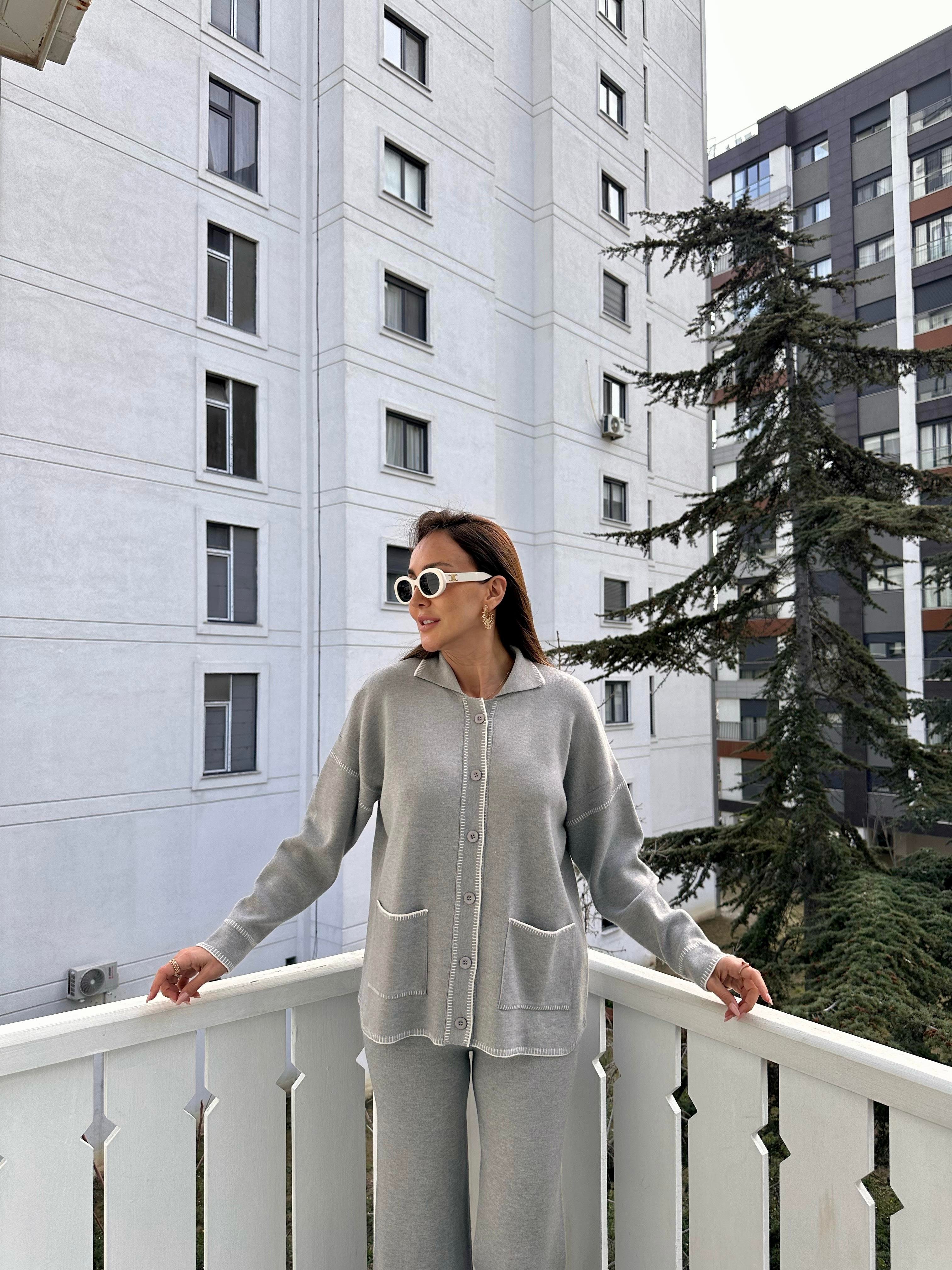 Gri Çoban Dikişli Pantolon Takım
