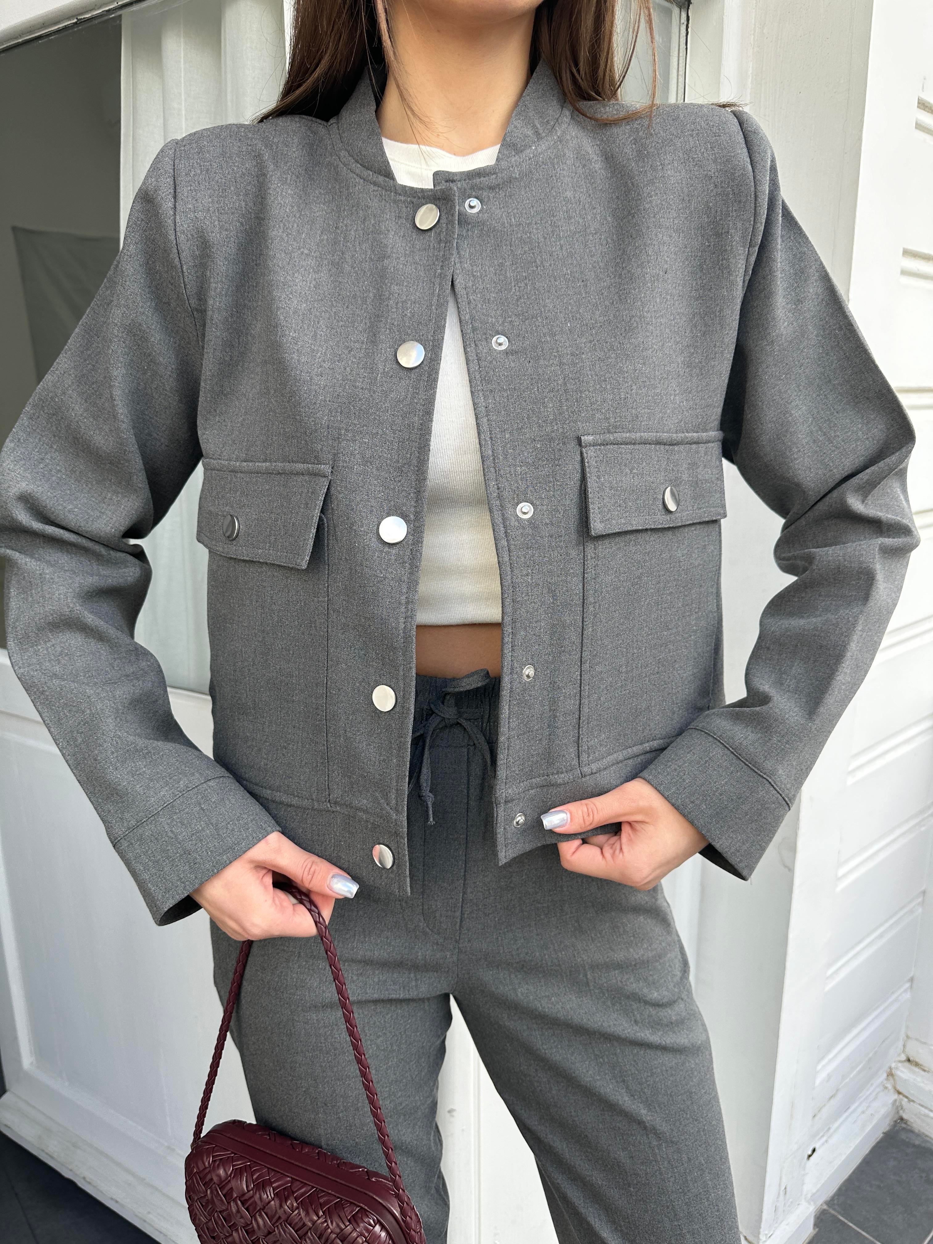 Gri İnce Bomber Ceket