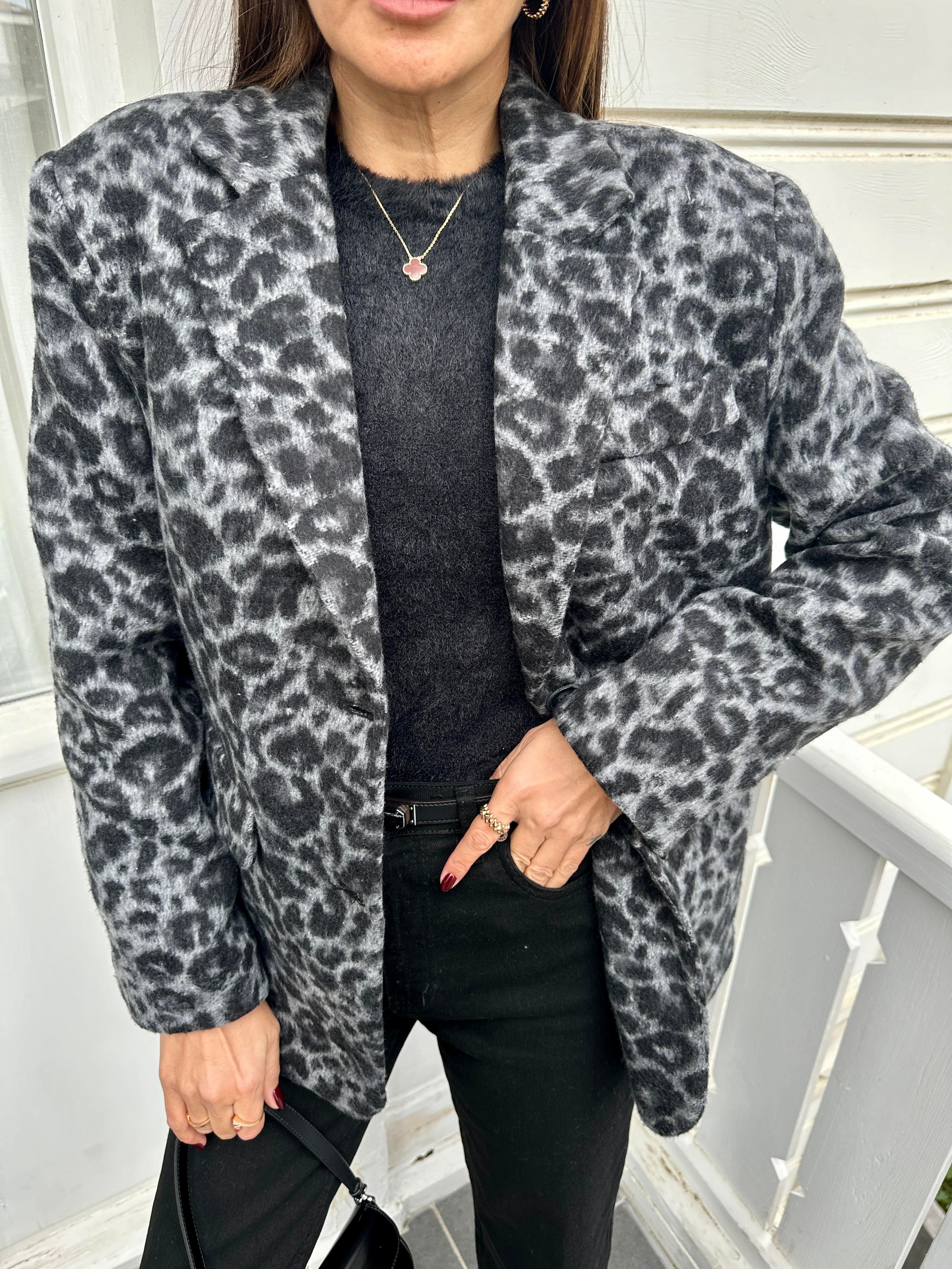 Gri Leopar Desen Oversize Ceket