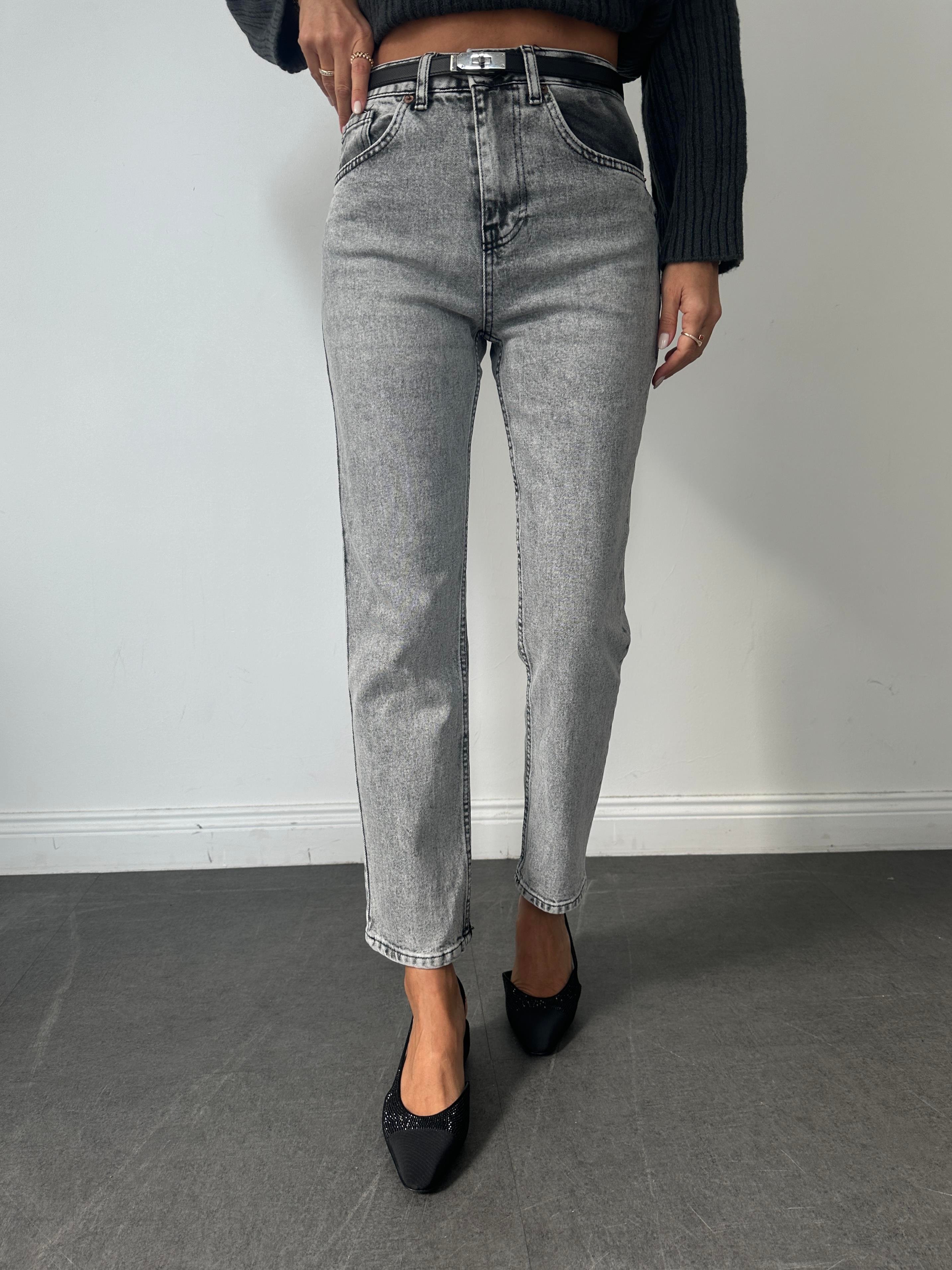 Gri Mom Fit Jean Pantolon