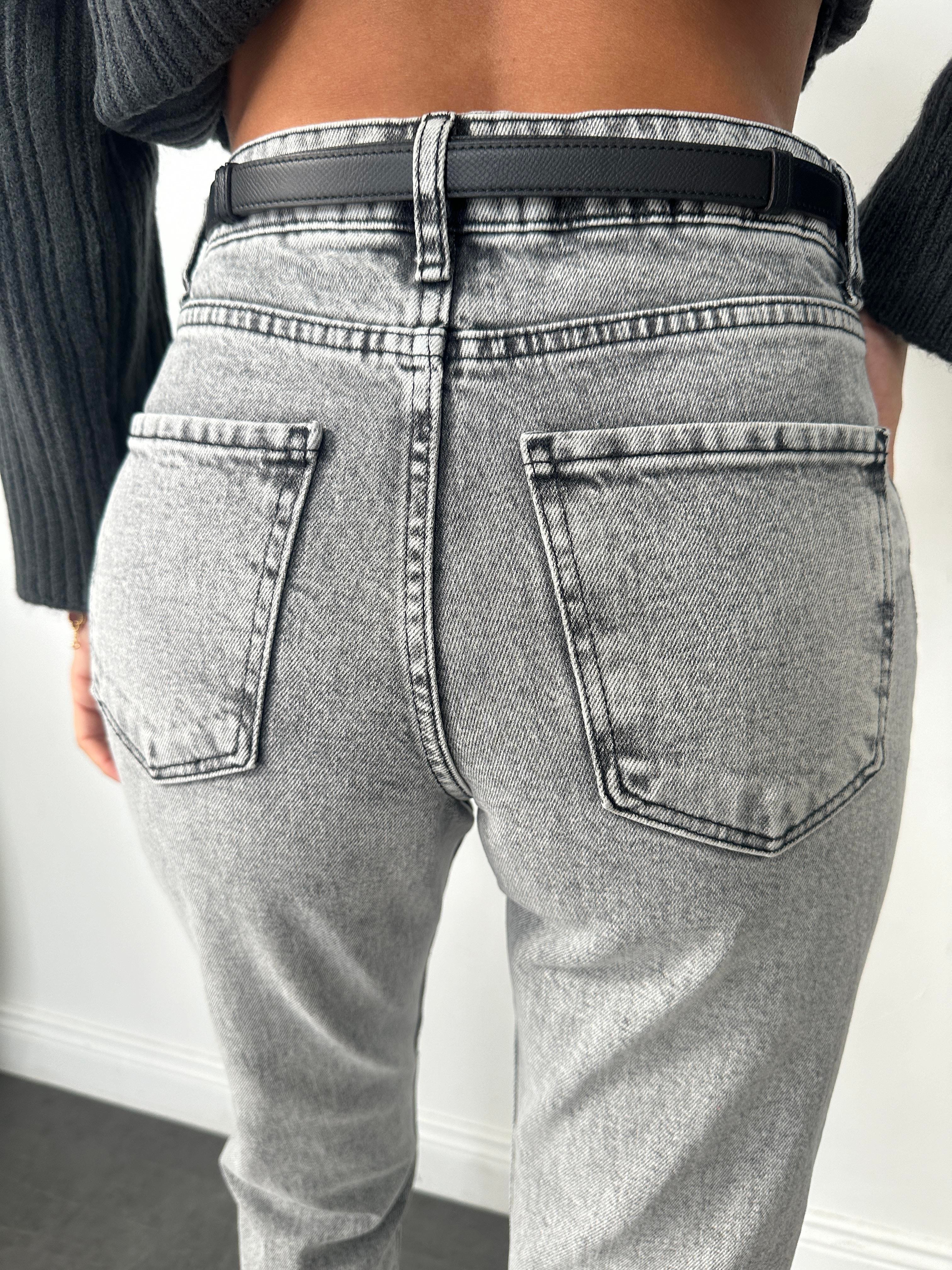 Gri Mom Fit Jean Pantolon