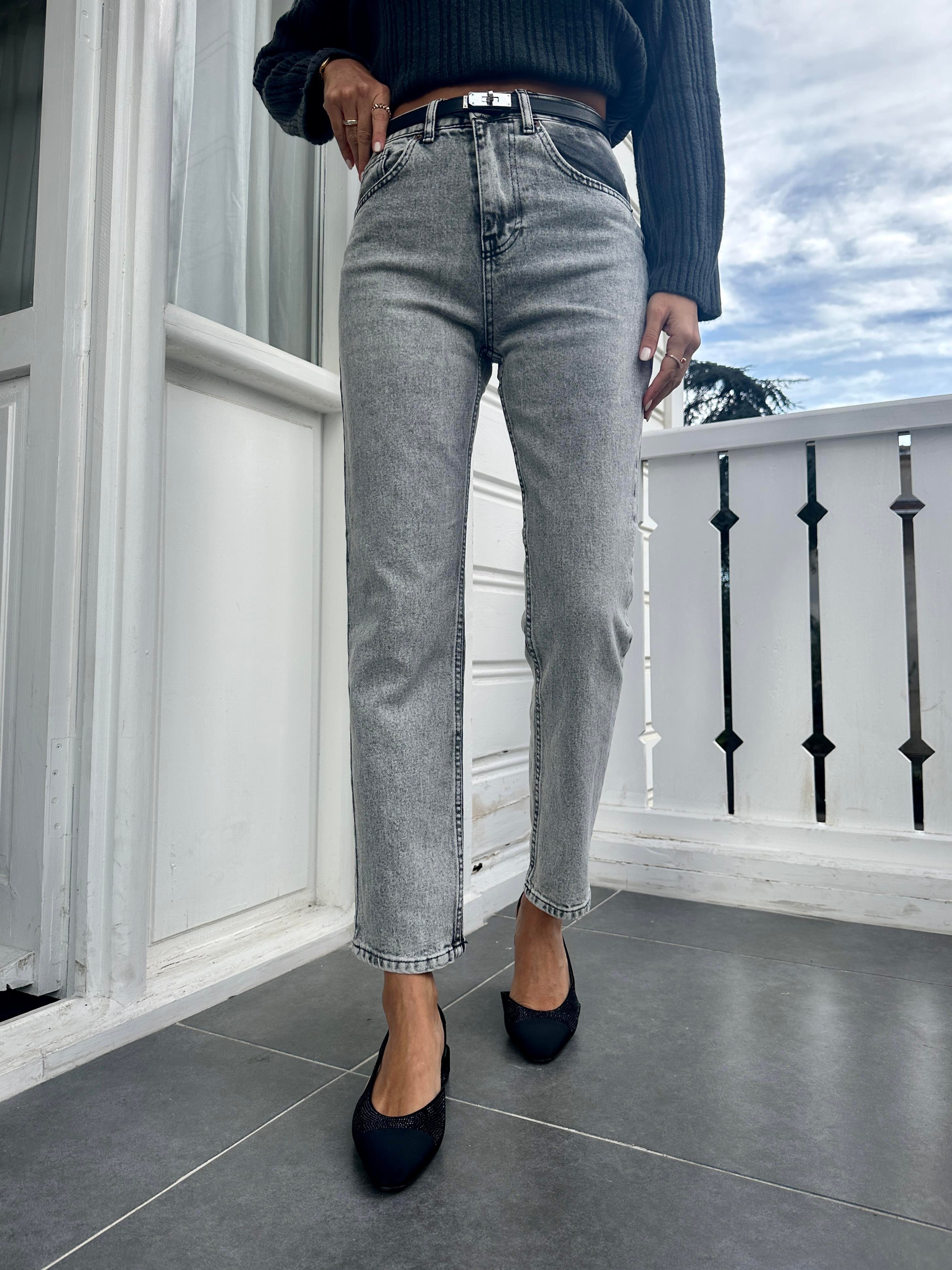 Gri Mom Fit Jean Pantolon