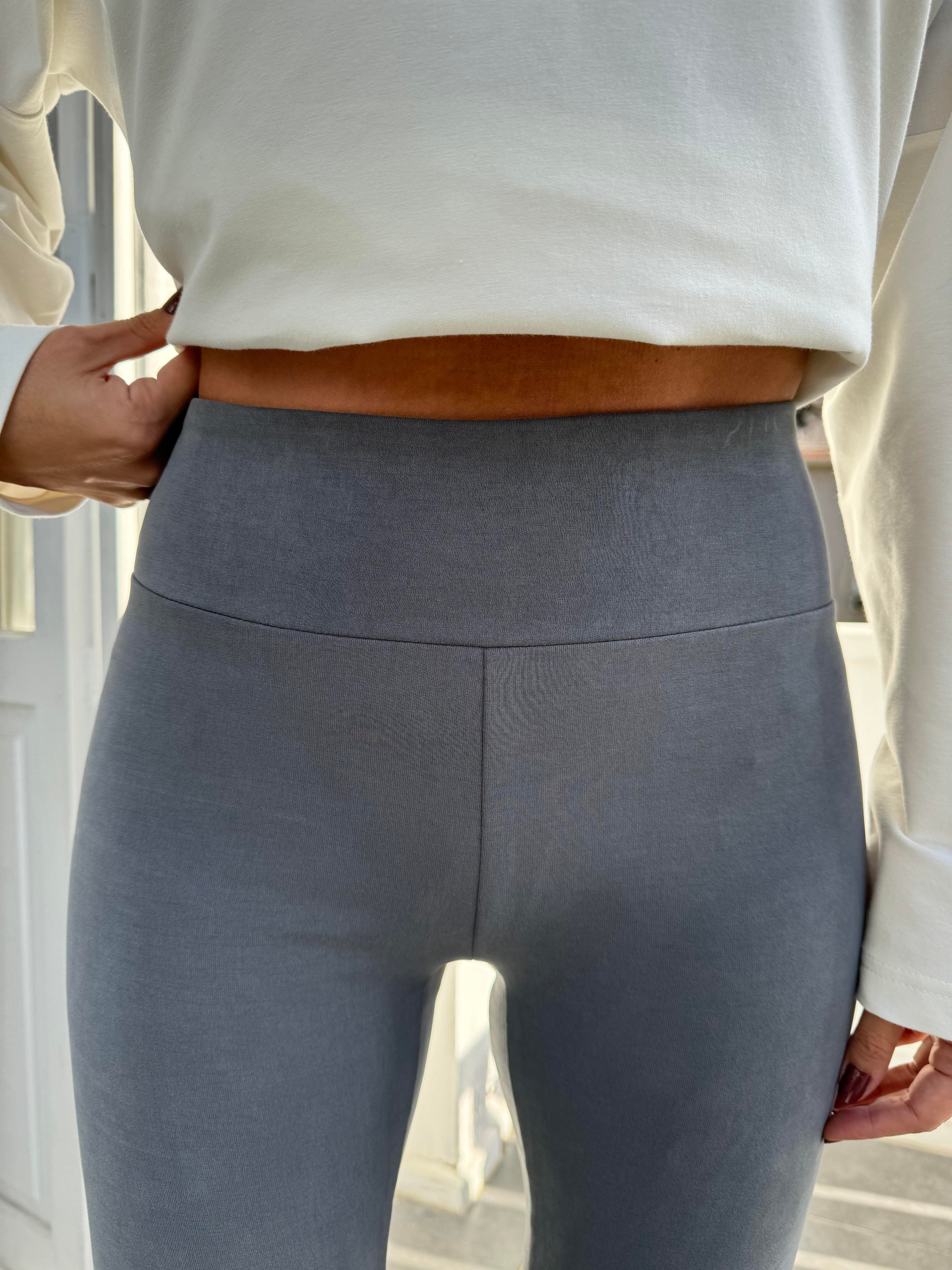 Gri Paçası Çıtçıtlı Yoga Tayt