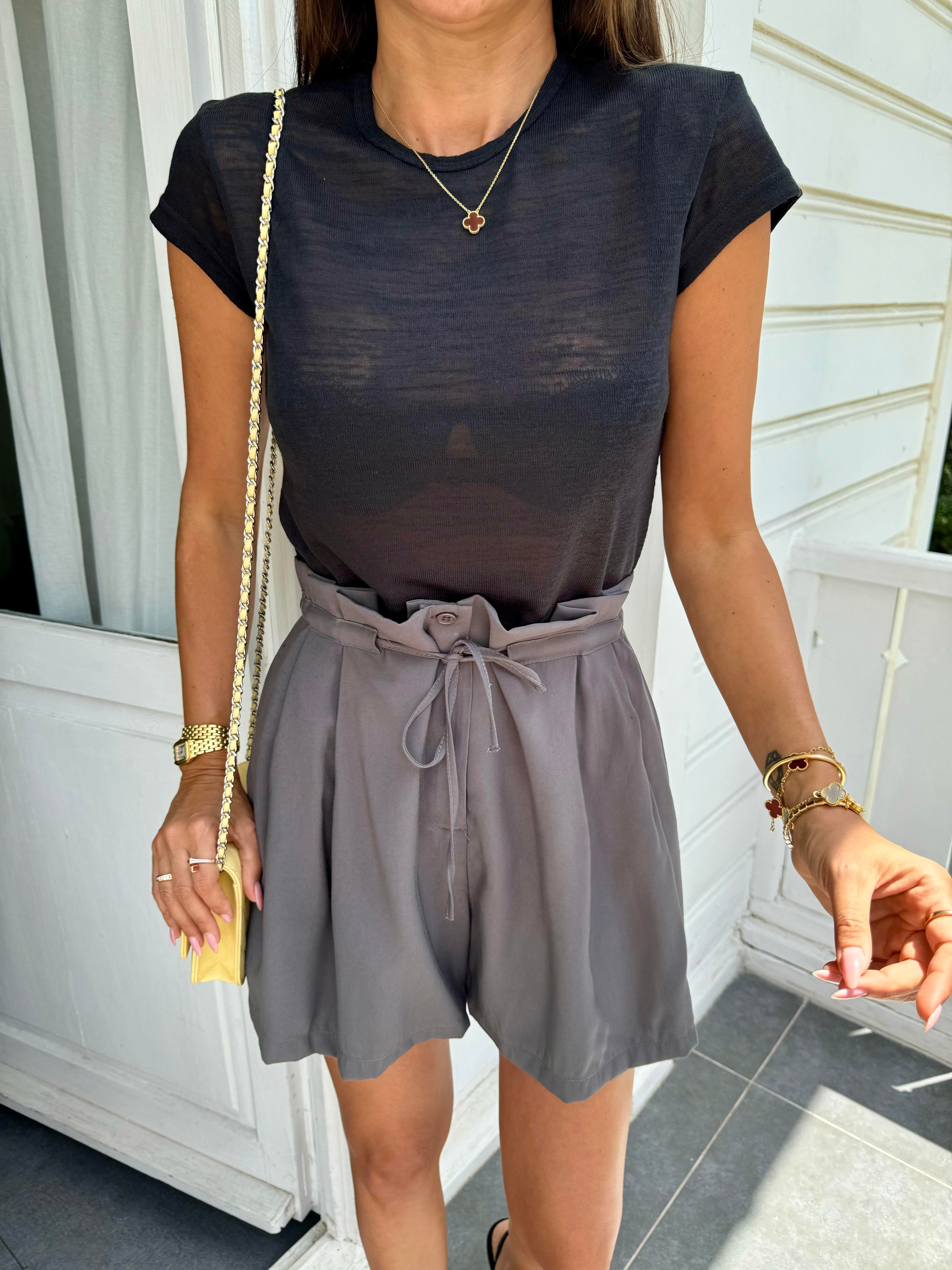 Gri Tencel Kumaş Şort