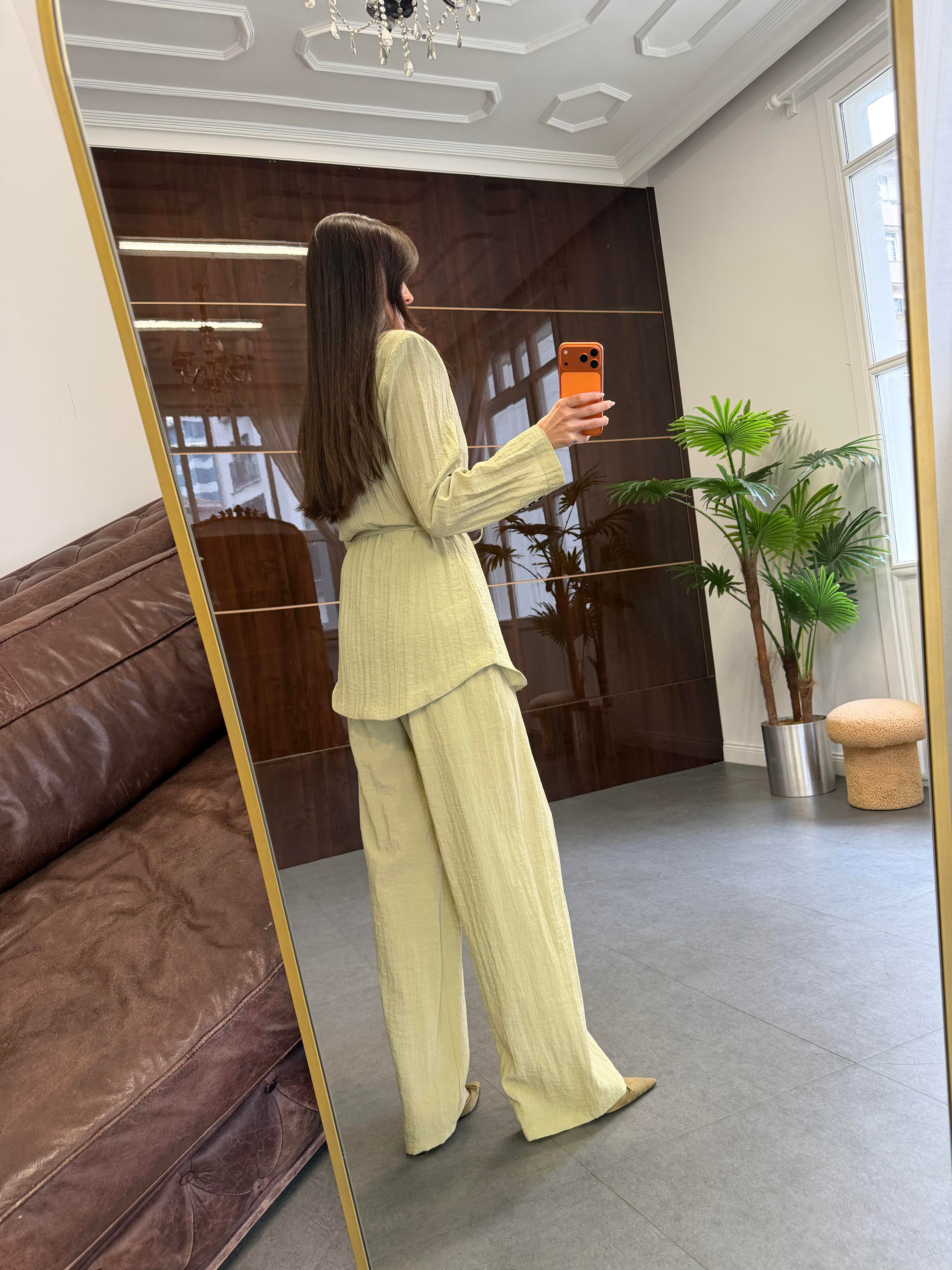 Haki Astarsız Ceket Pantolon Takım