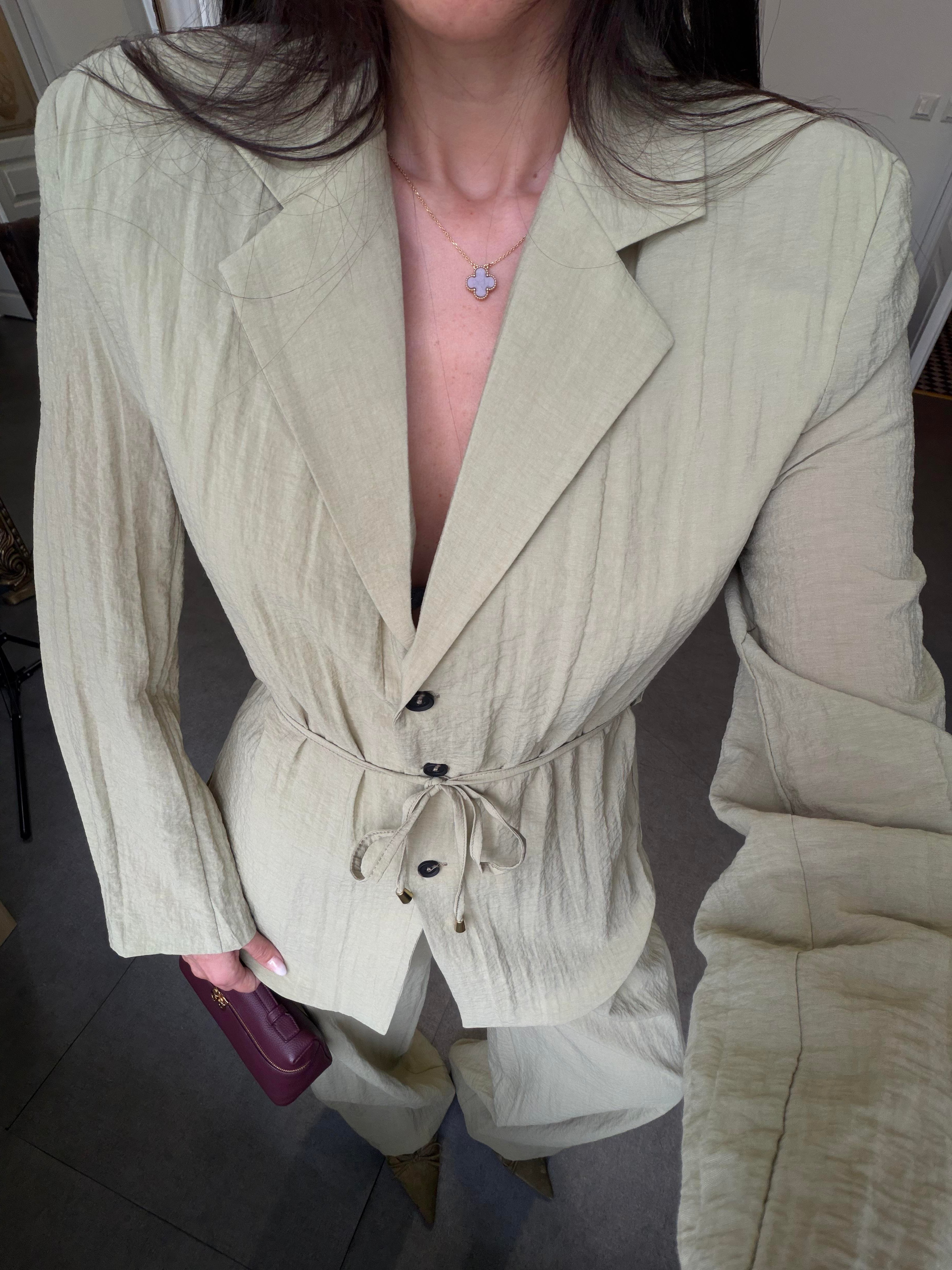 Haki Astarsız Ceket Pantolon Takım