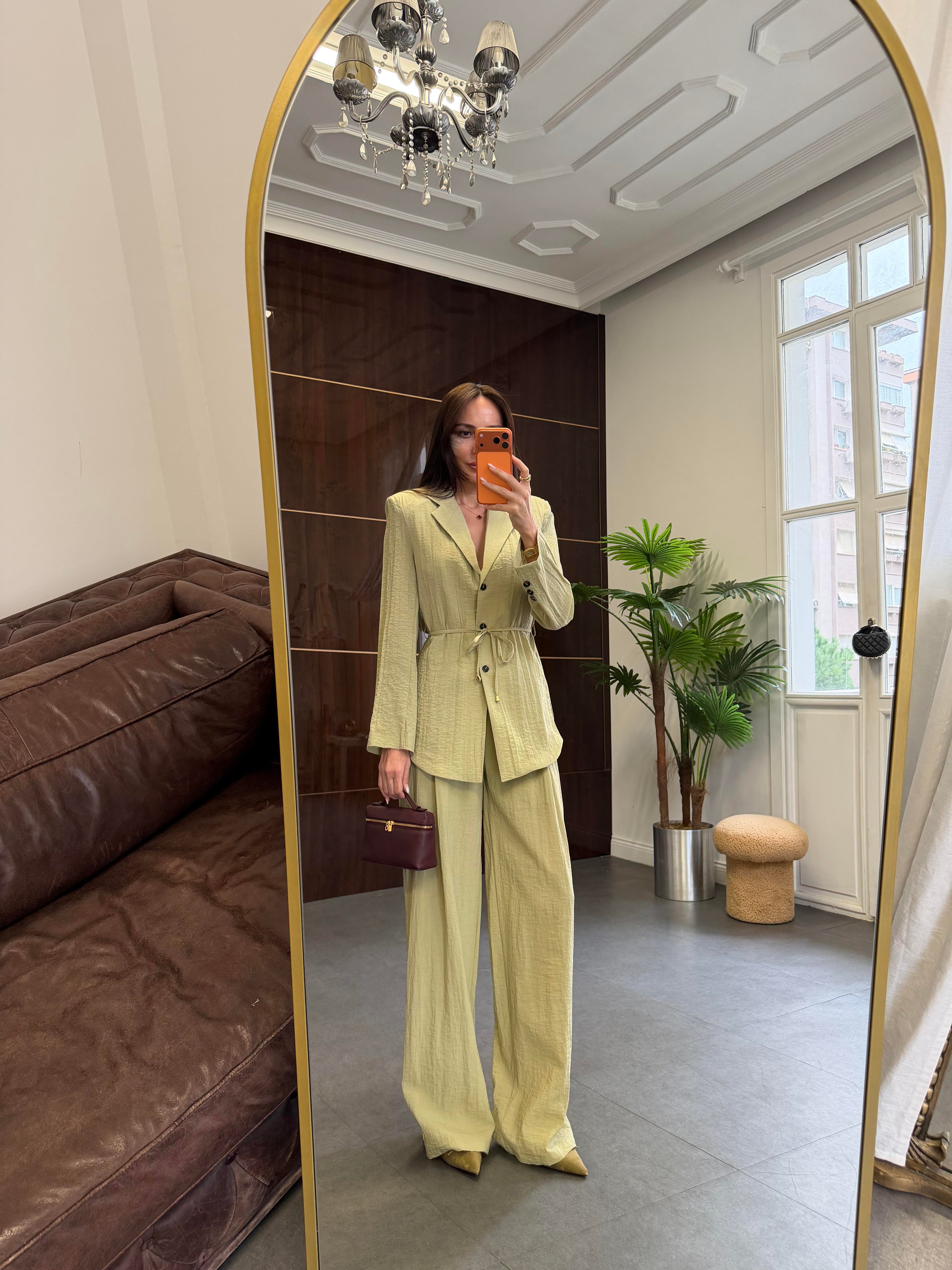 Haki Astarsız Ceket Pantolon Takım