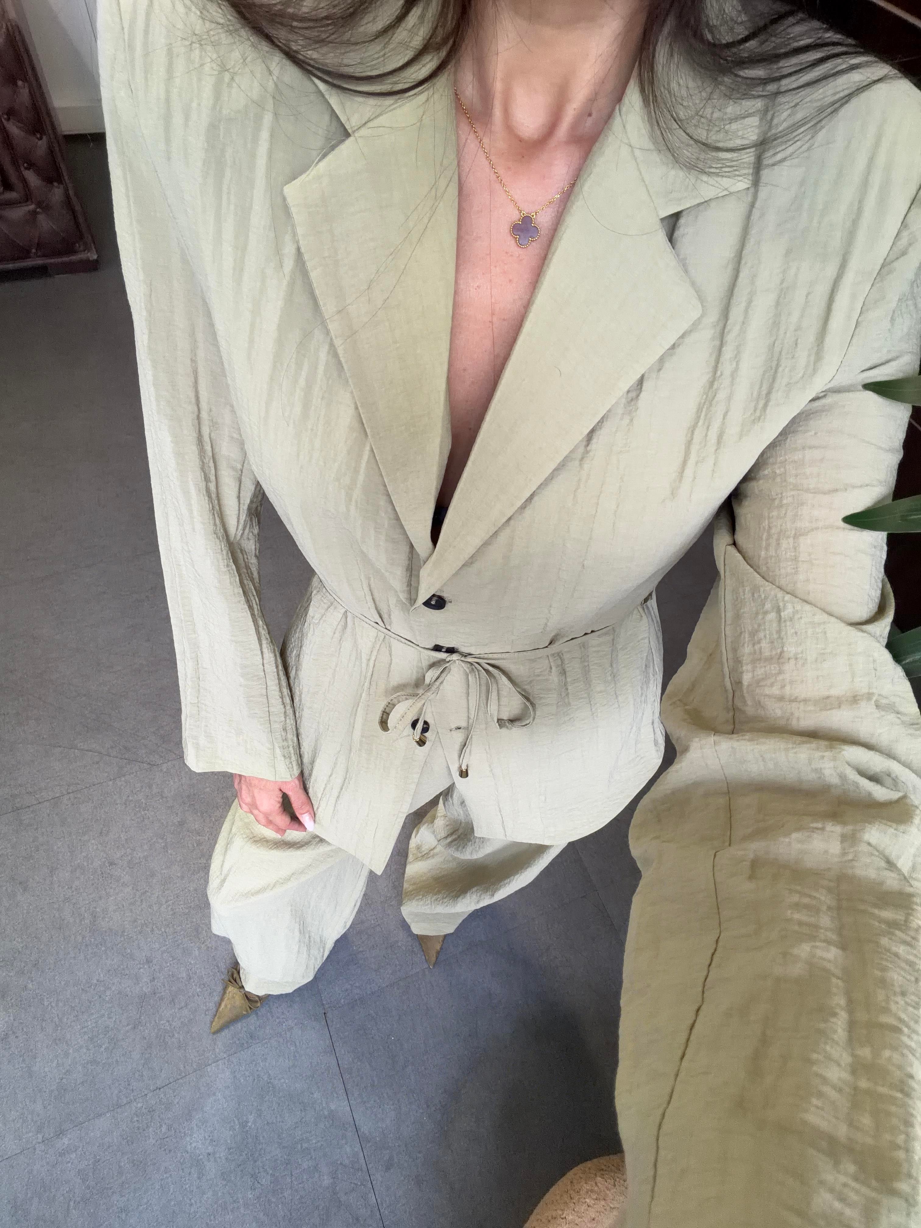 Haki Astarsız Ceket Pantolon Takım