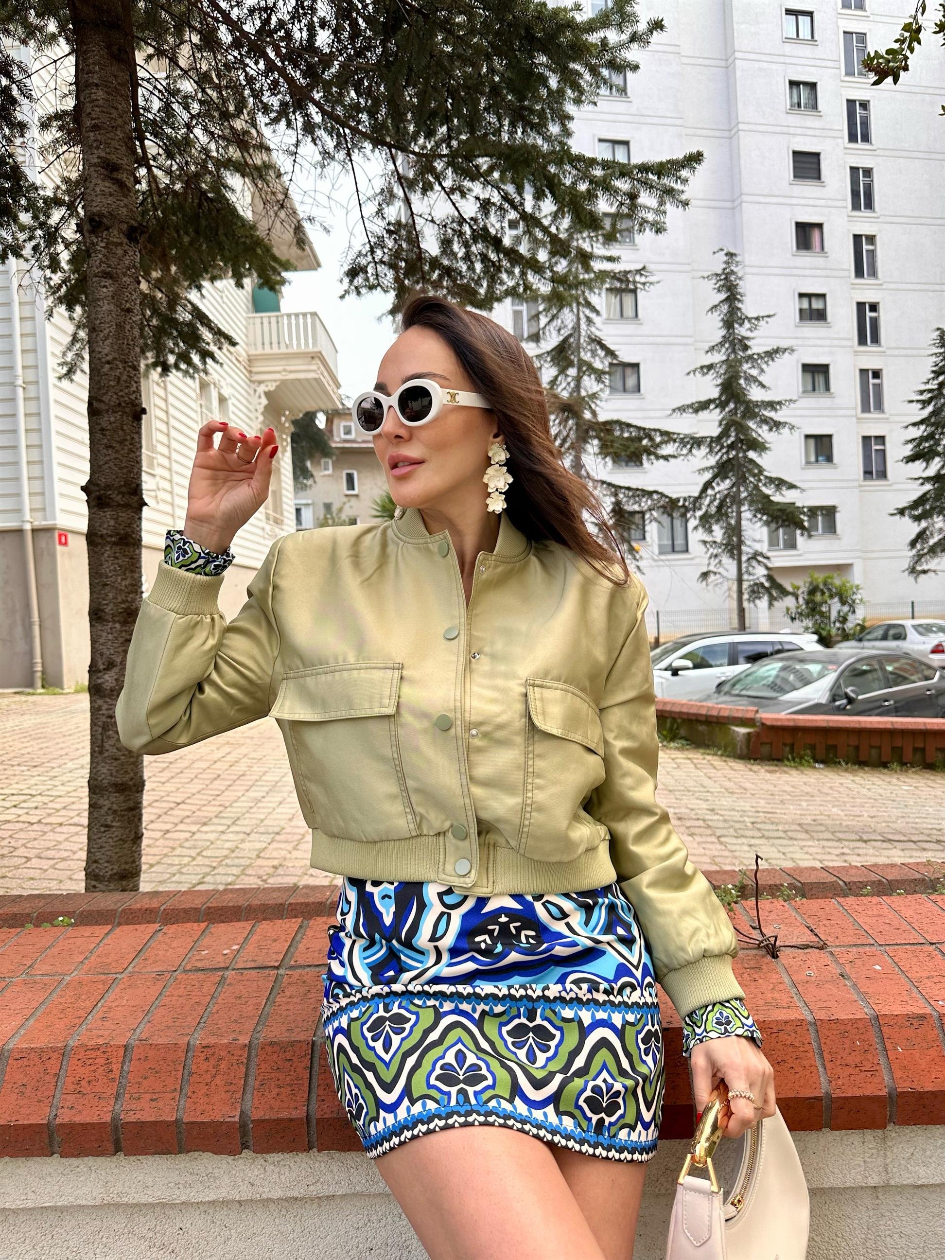 Haki  Çift Cepli Bomber Ceket