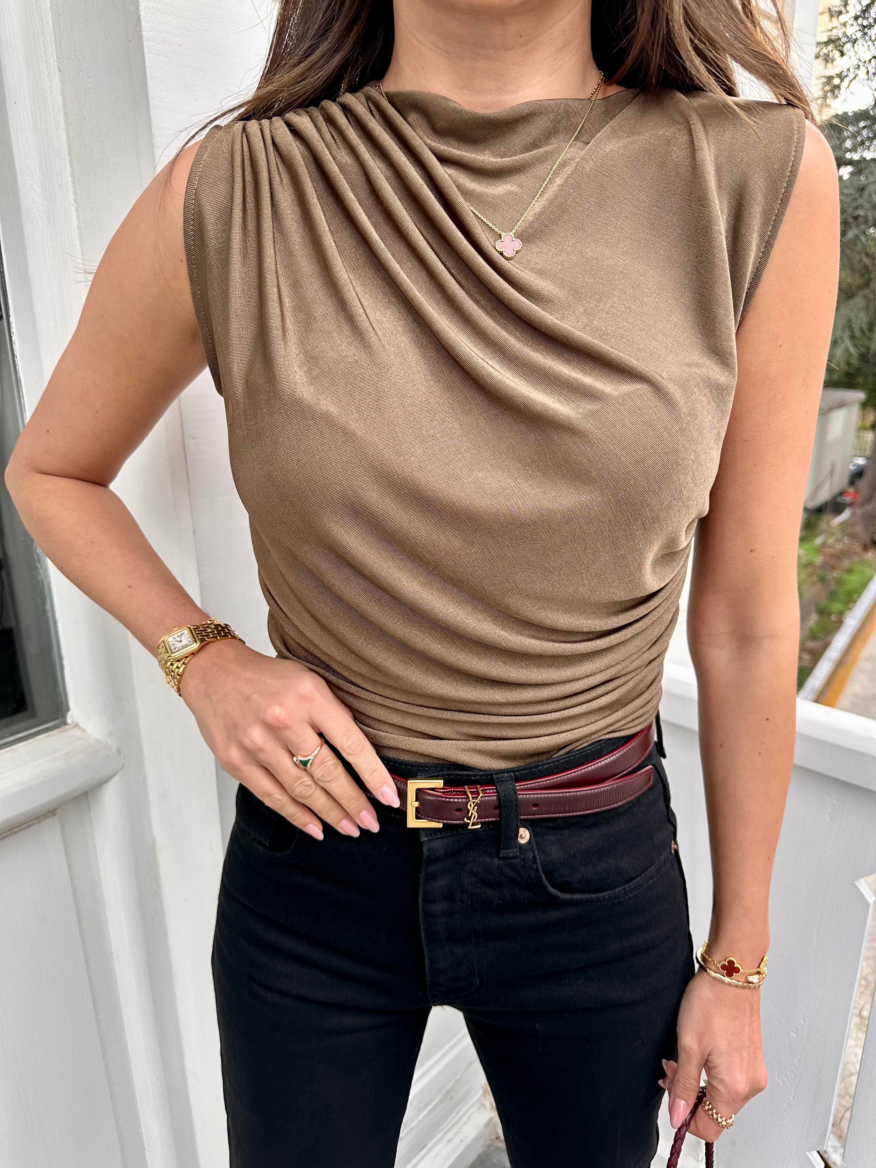 Haki Kolsuz Drapeli Bluz