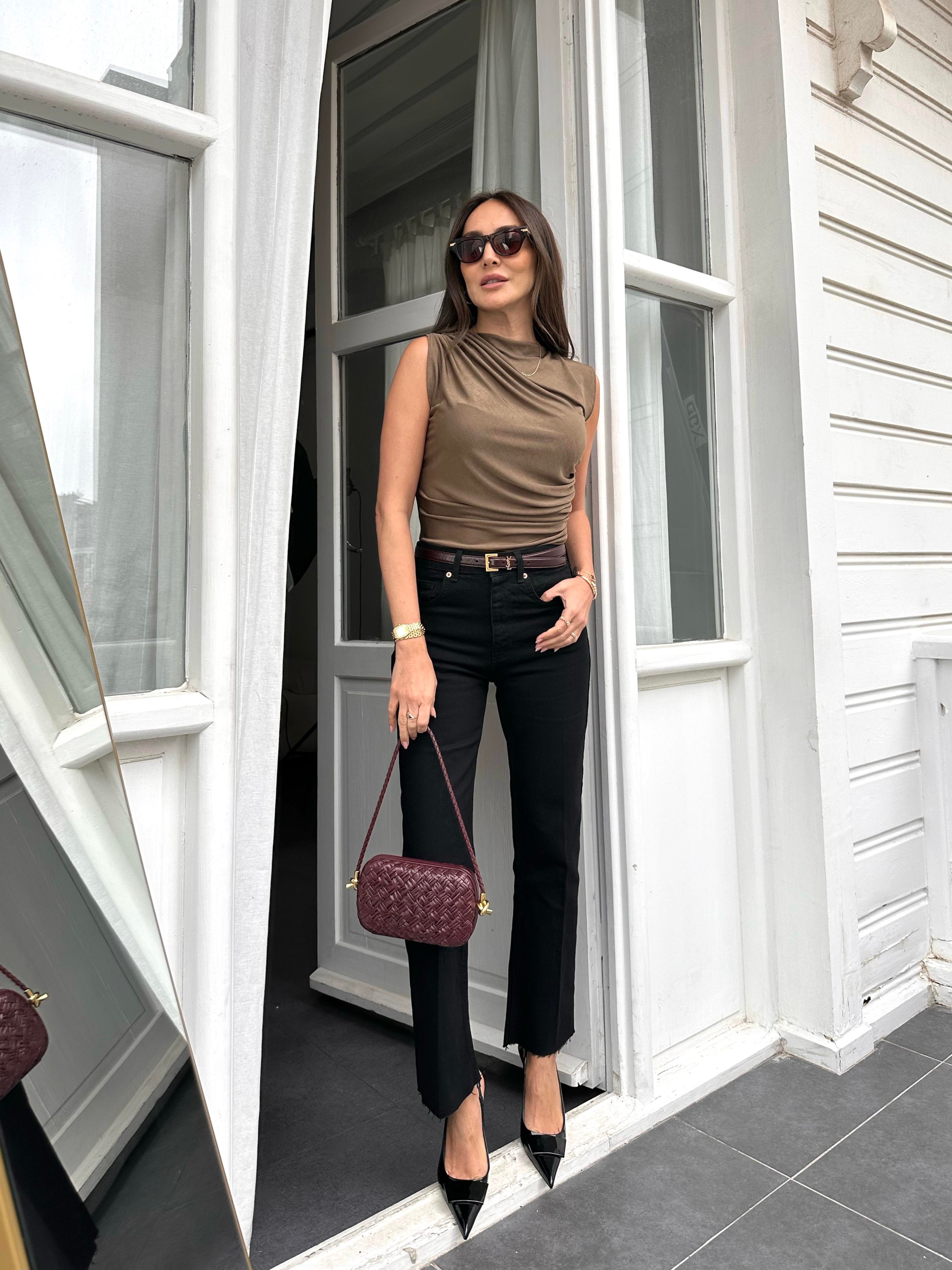 Haki Kolsuz Drapeli Bluz