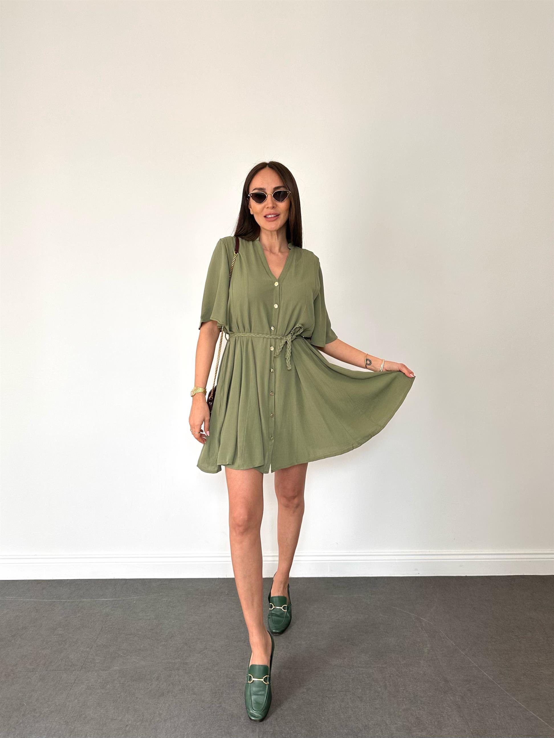 Haki  Krinkıl Mendil Elbise