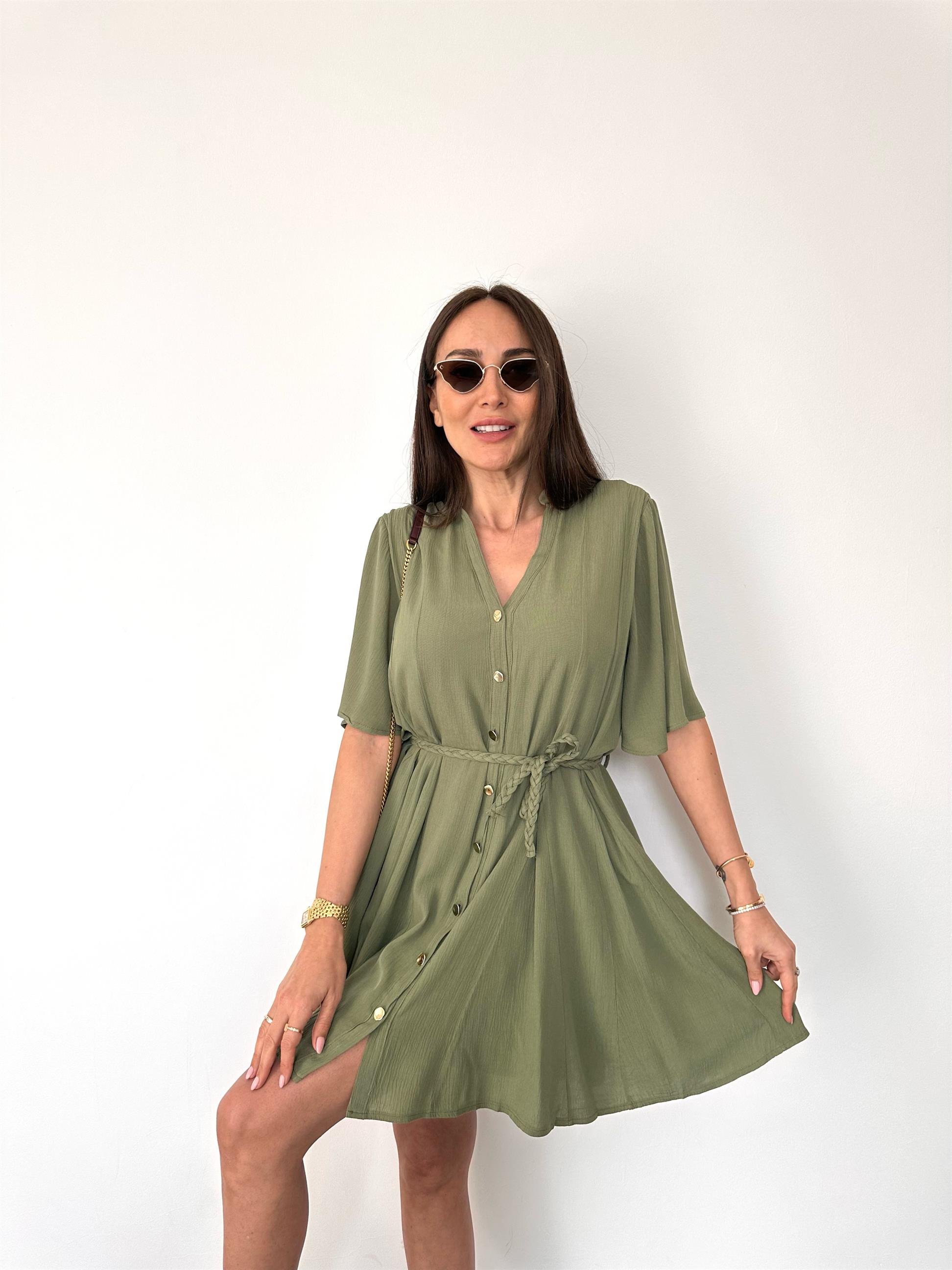 Haki  Krinkıl Mendil Elbise