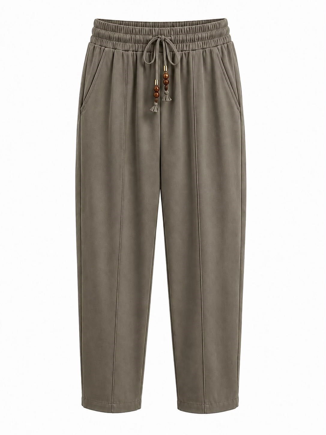 Haki Tencel Bağcıklı Kumaş Pantolon