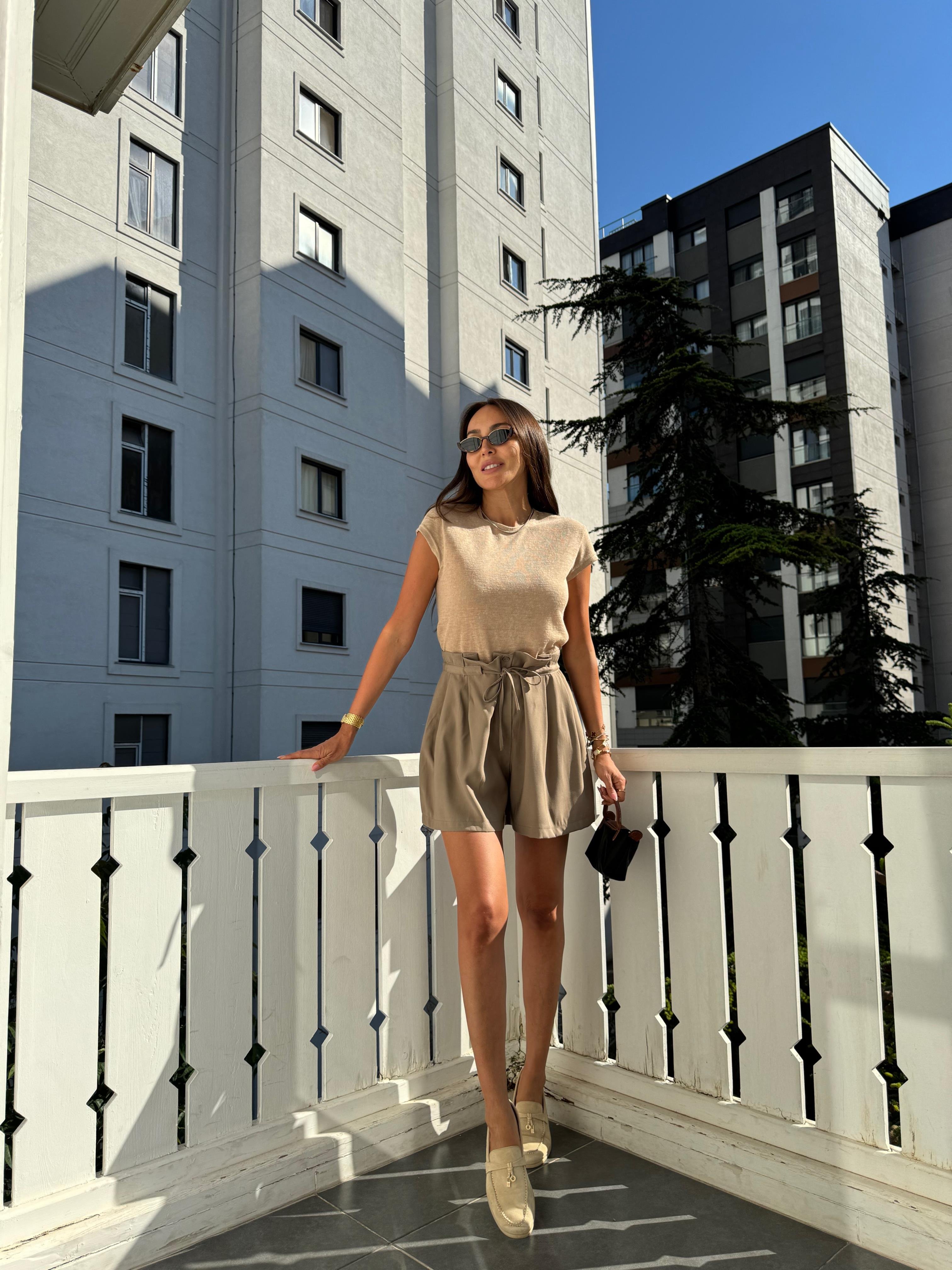 Haki Tencel Kumaş Şort