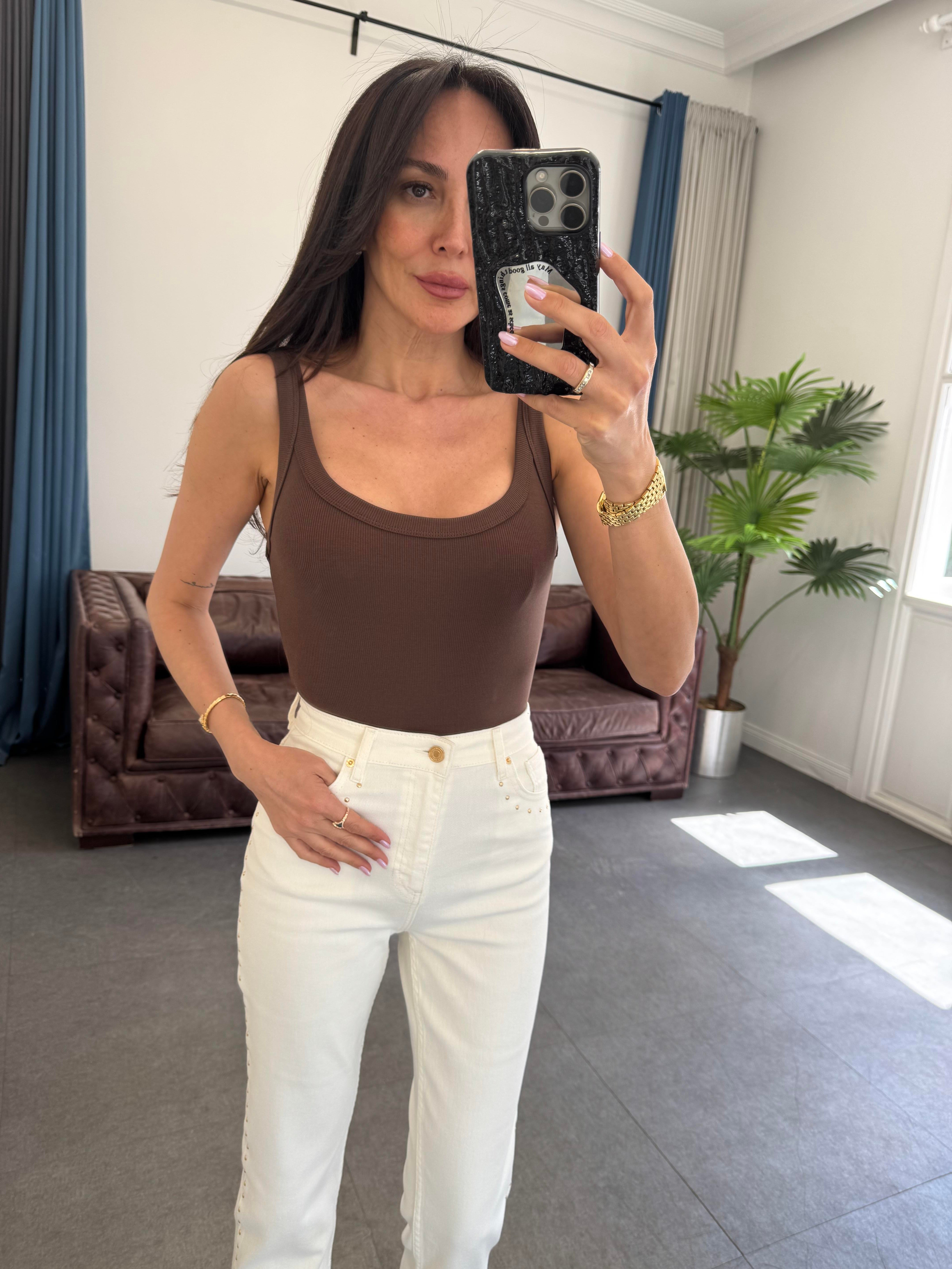 Kahve Askılı Bodysuit