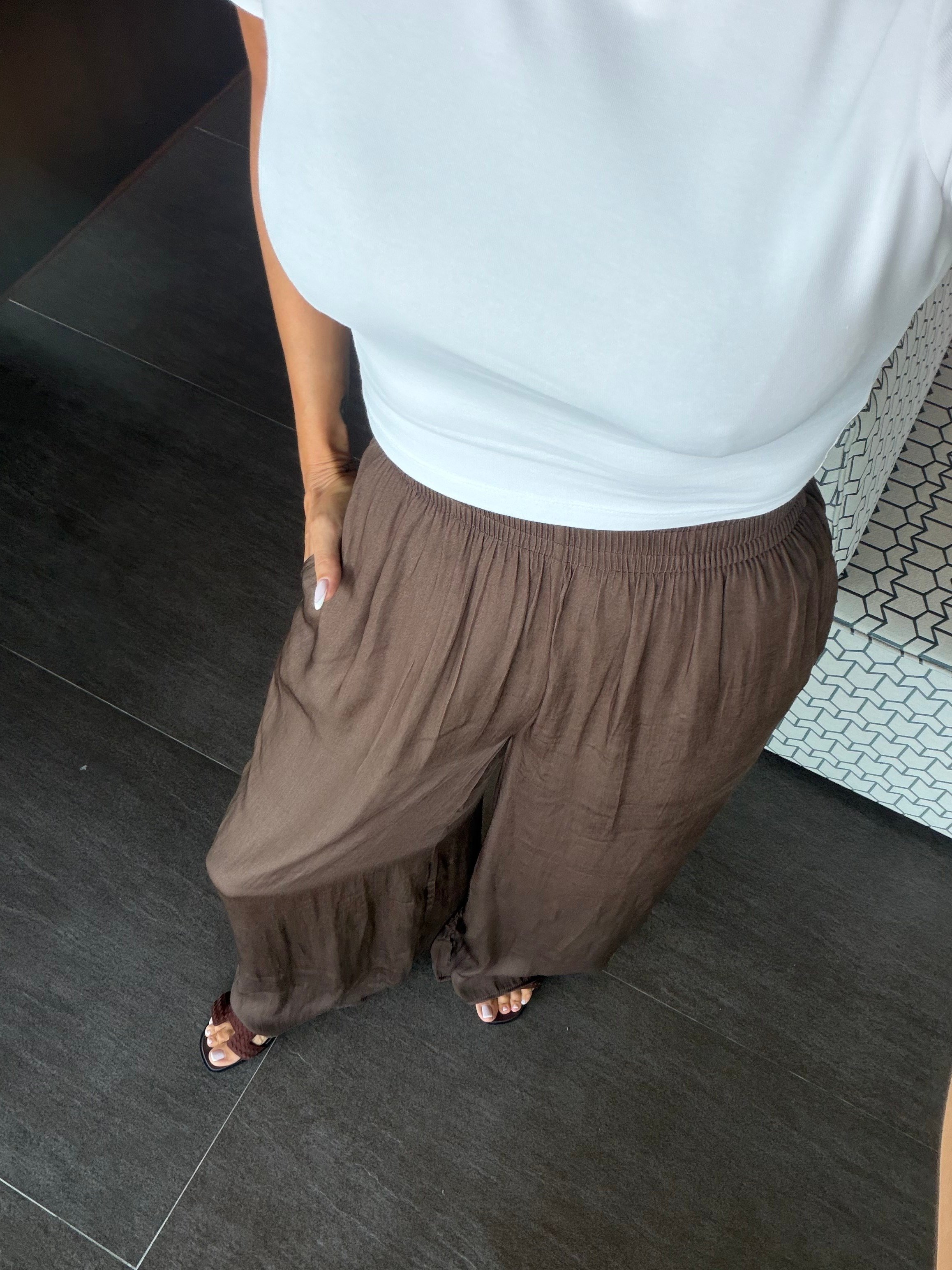 Kahve Bol Paçalı Modal Kumaş Pantolon