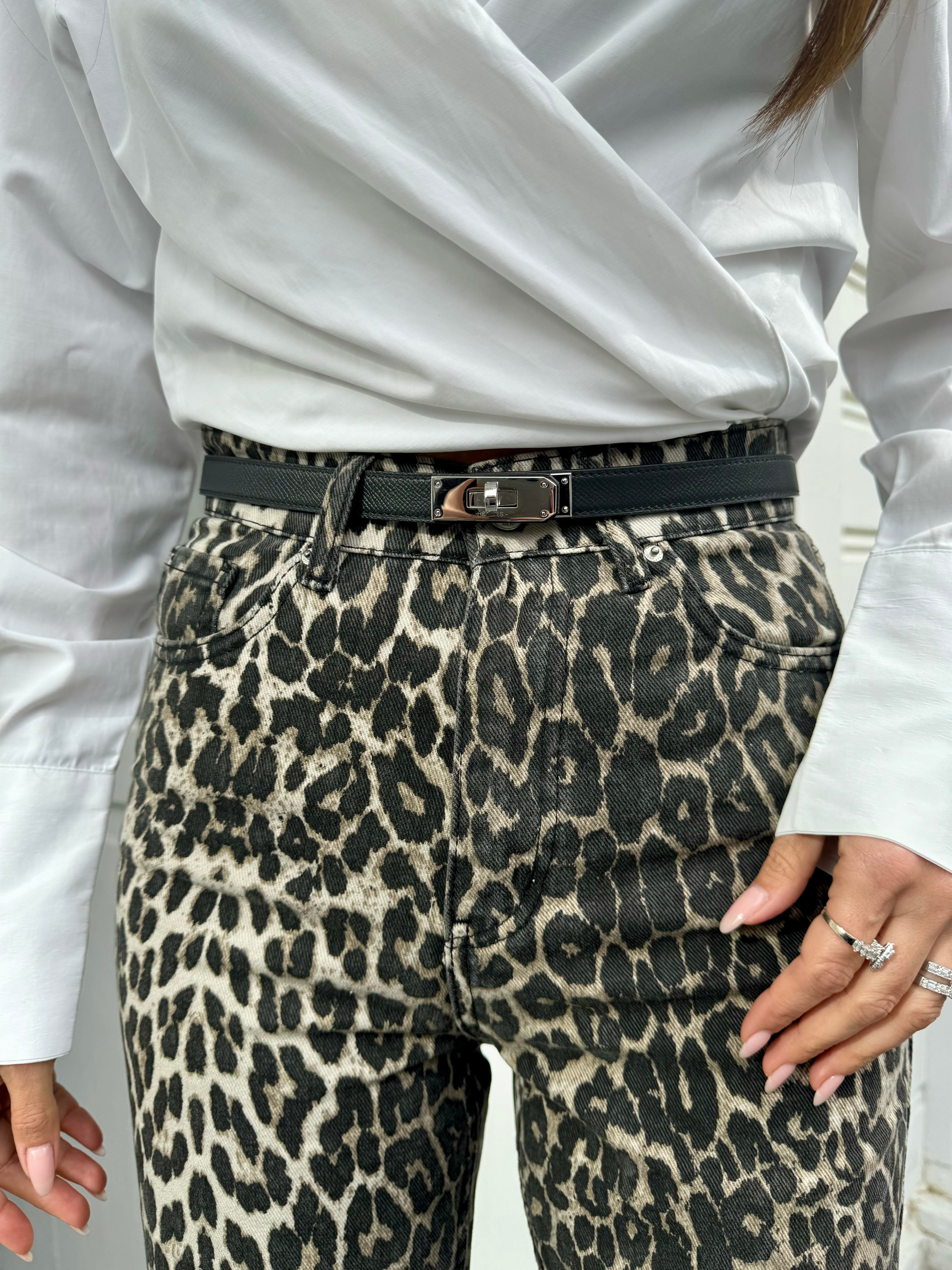 Kahve Boru Paça Leopar Jean