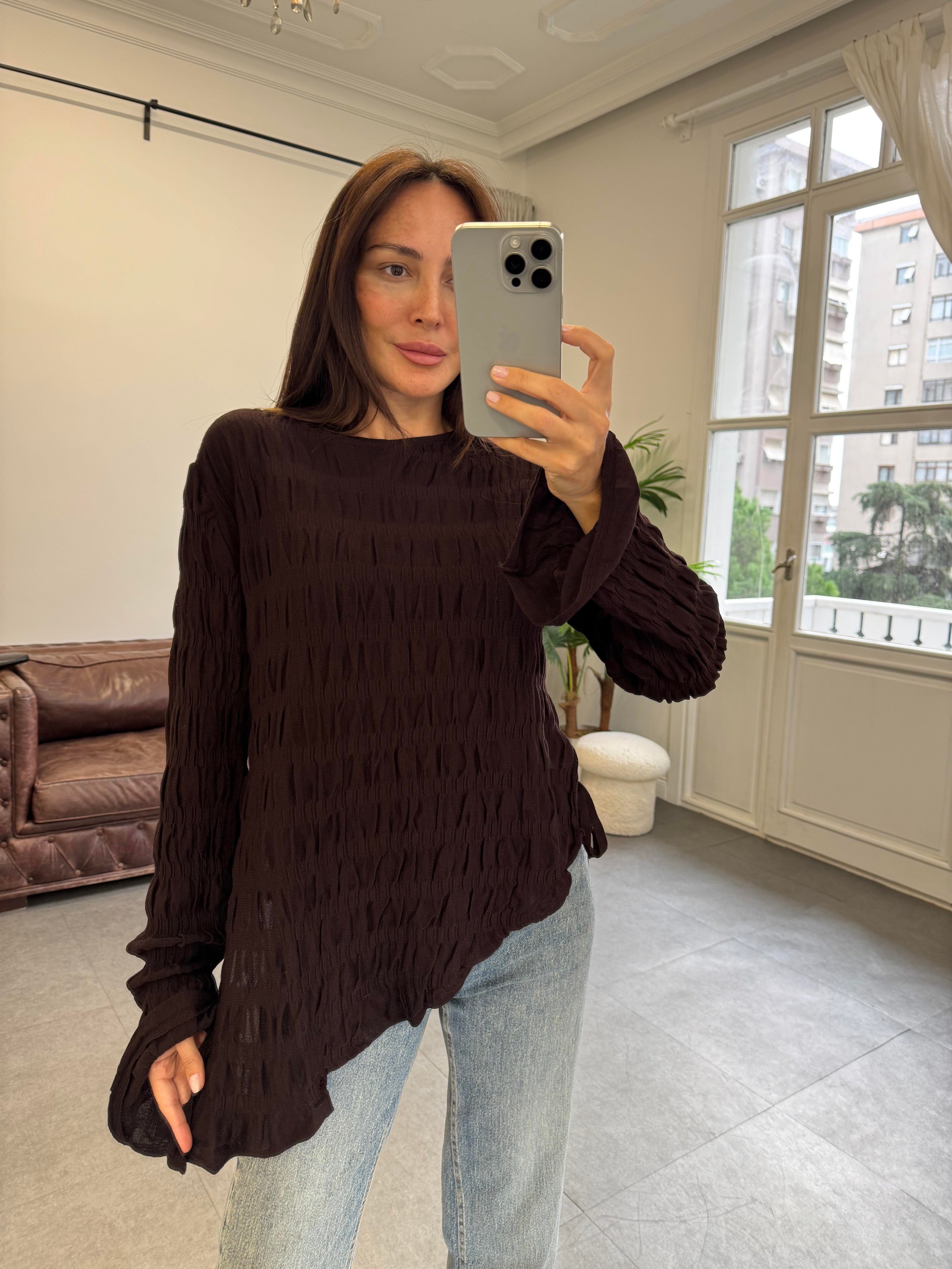 Kahve Bürümcük Tunik Triko