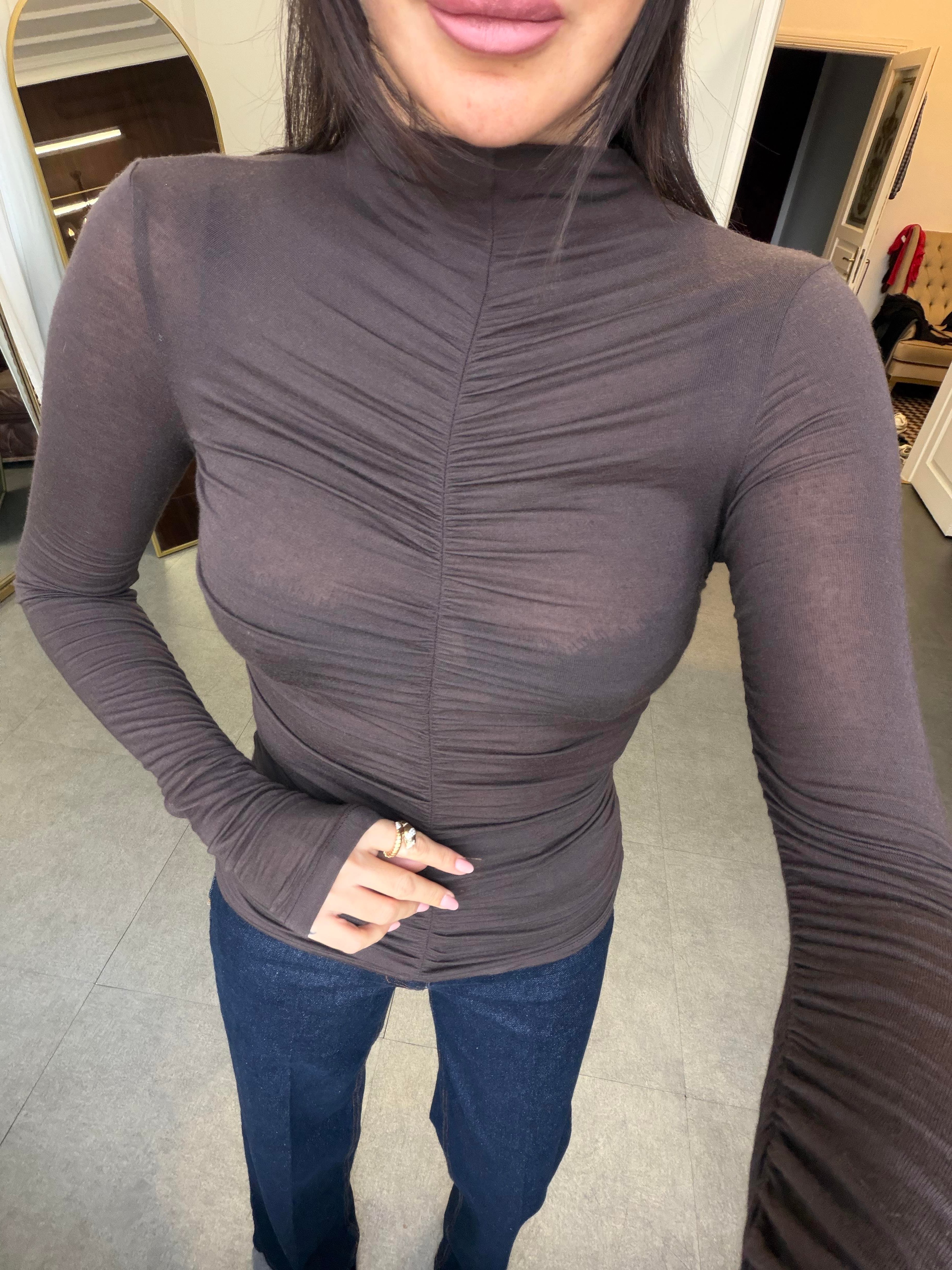 Kahve Büzgülü Kaşmir Bluz