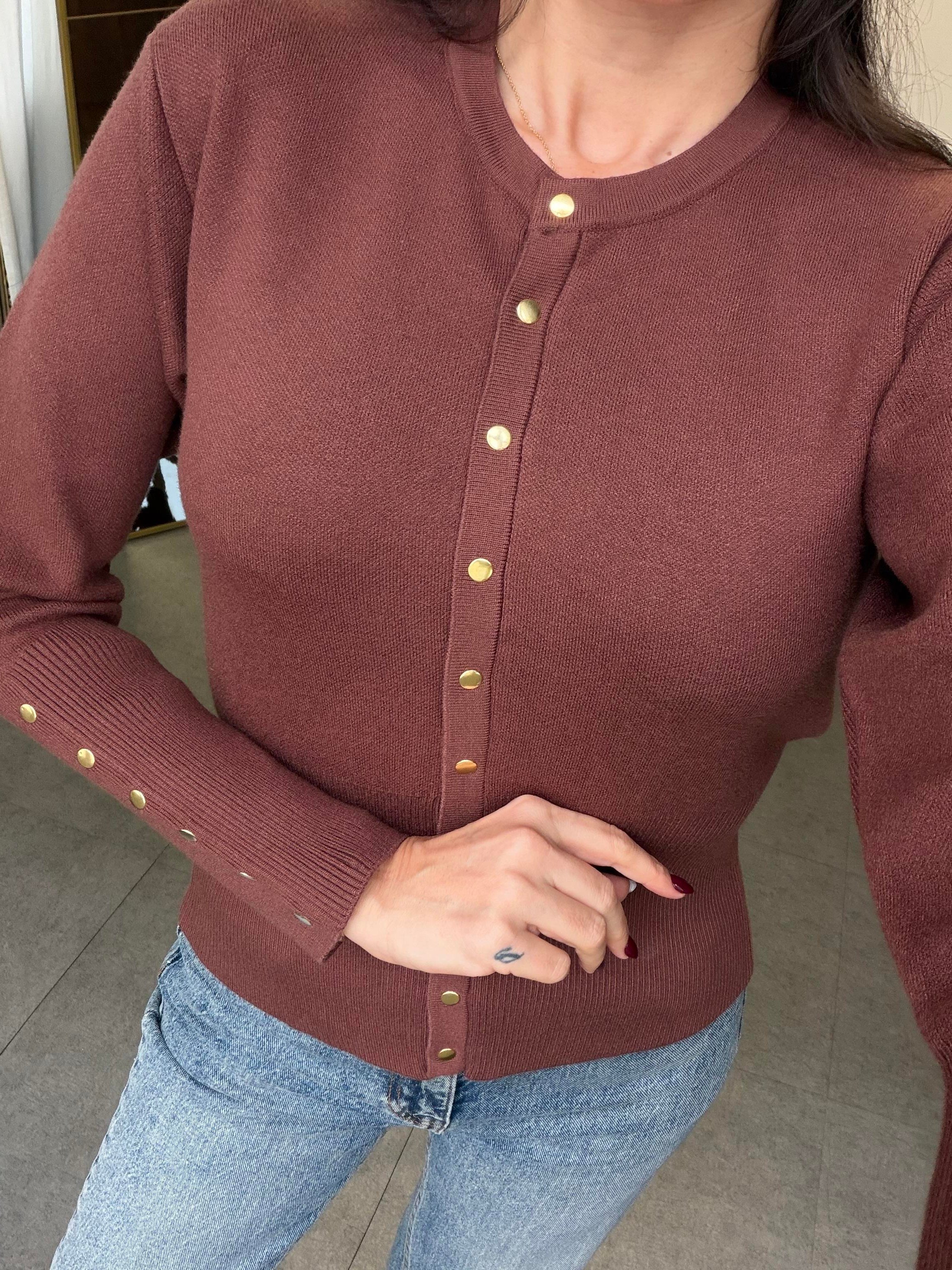 Kahve Çıtçıtlı Triko Hırka