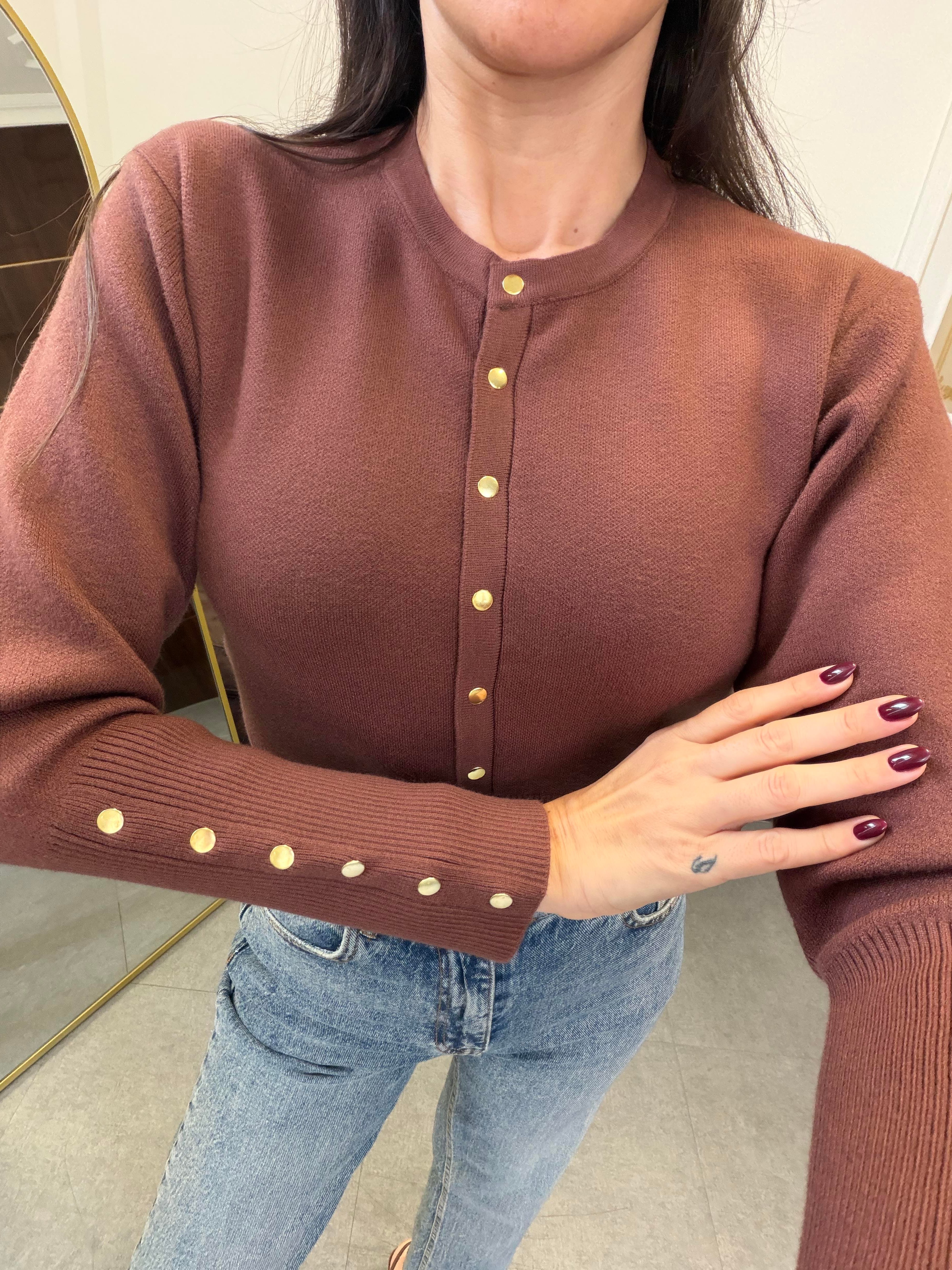 Kahve Çıtçıtlı Triko Hırka