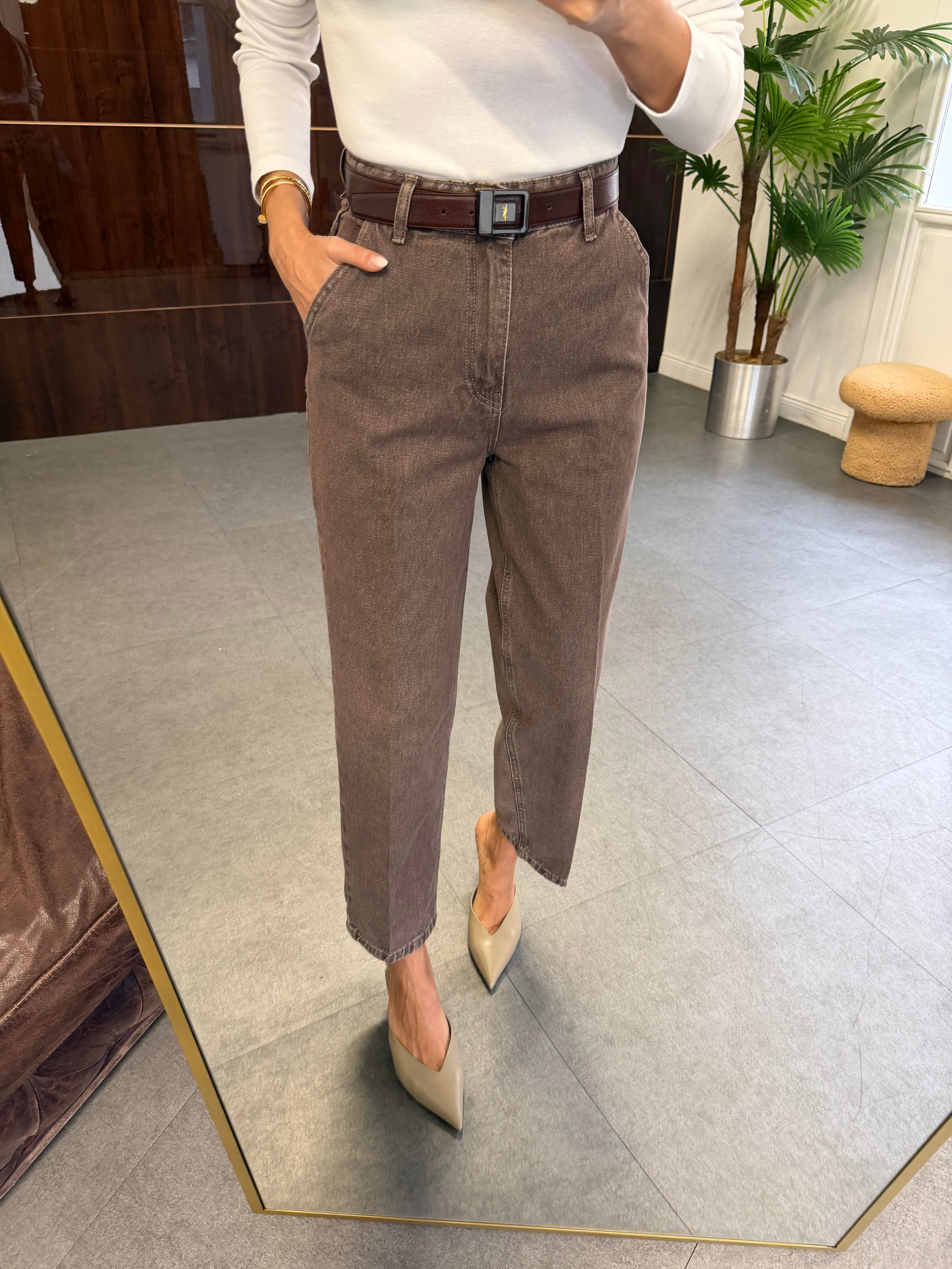 Kahve Çizgi Ütü İzli Skater Jean Pantolon