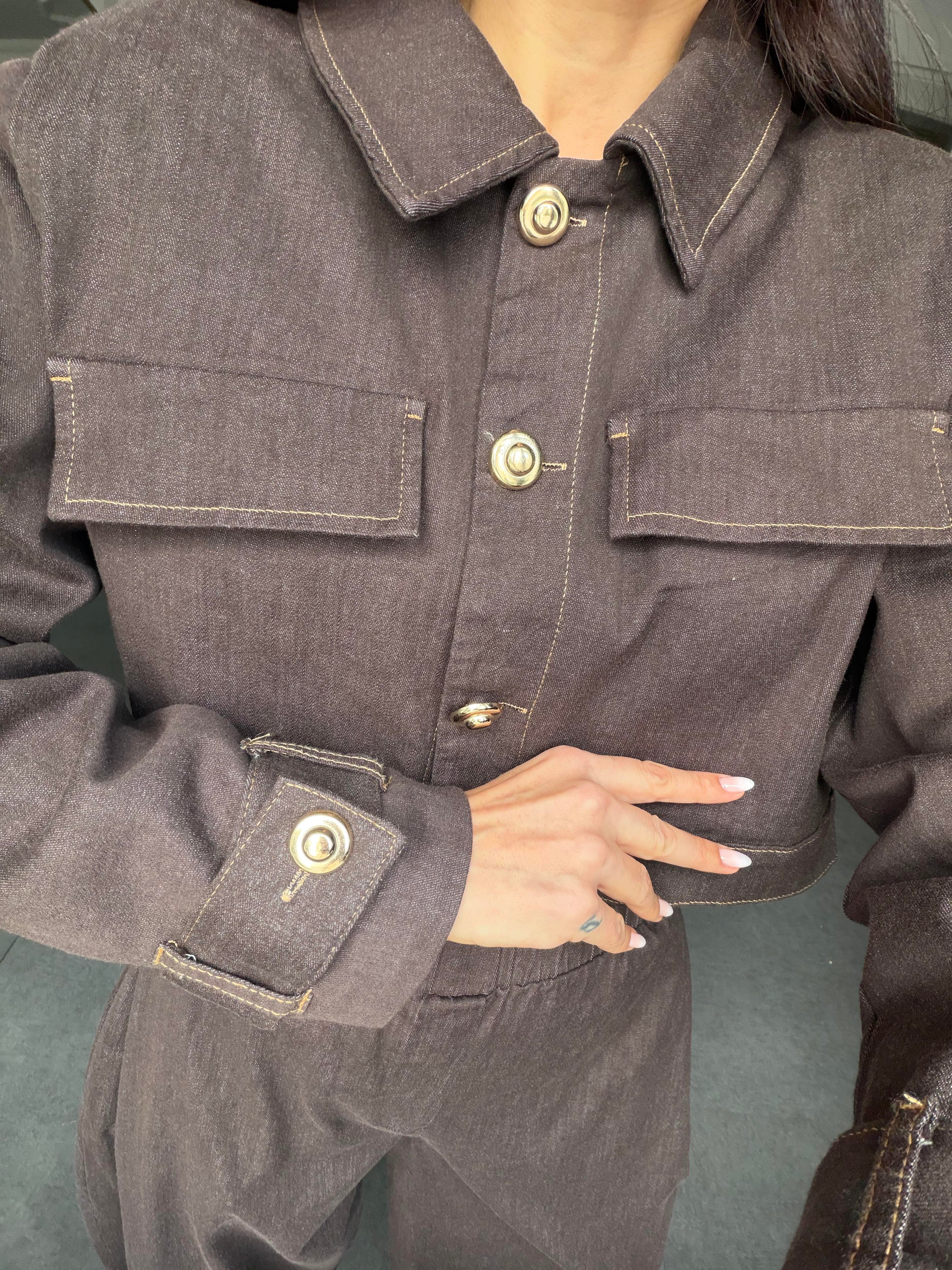 Kahve Denim Düğmeli Ceket