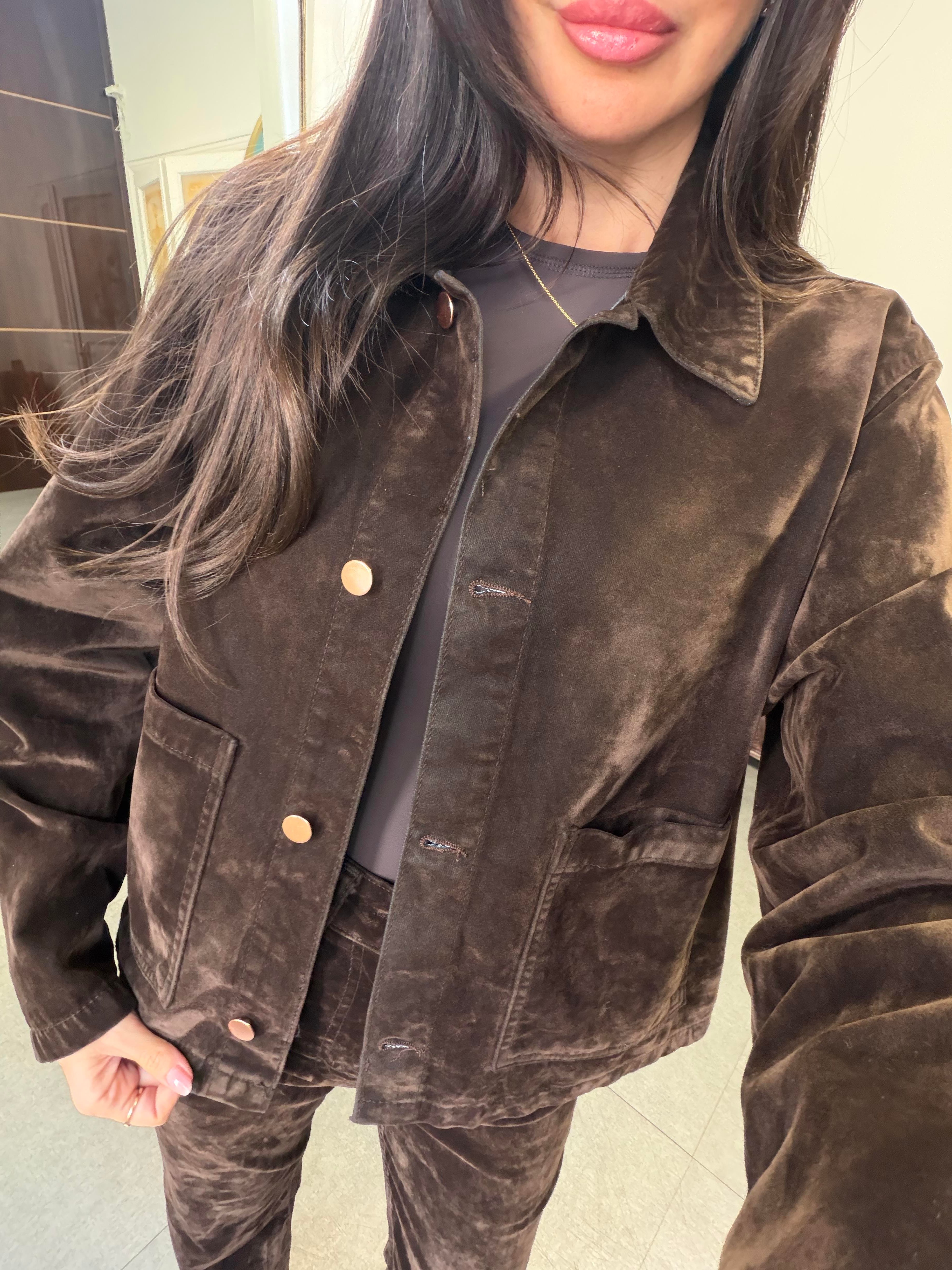 Kahve Flok Kaplama Cepli Ceket