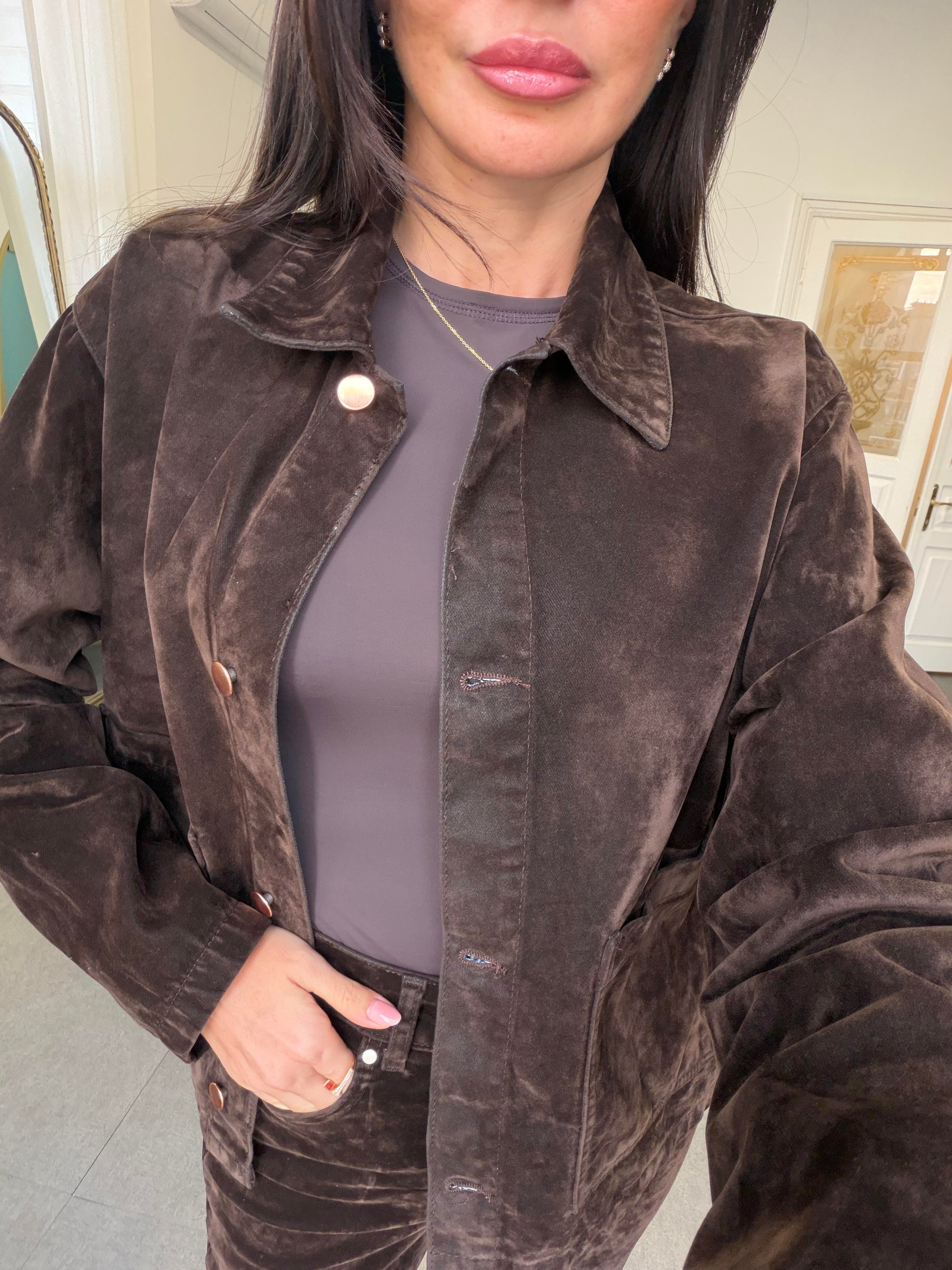 Kahve Flok Kaplama Cepli Ceket