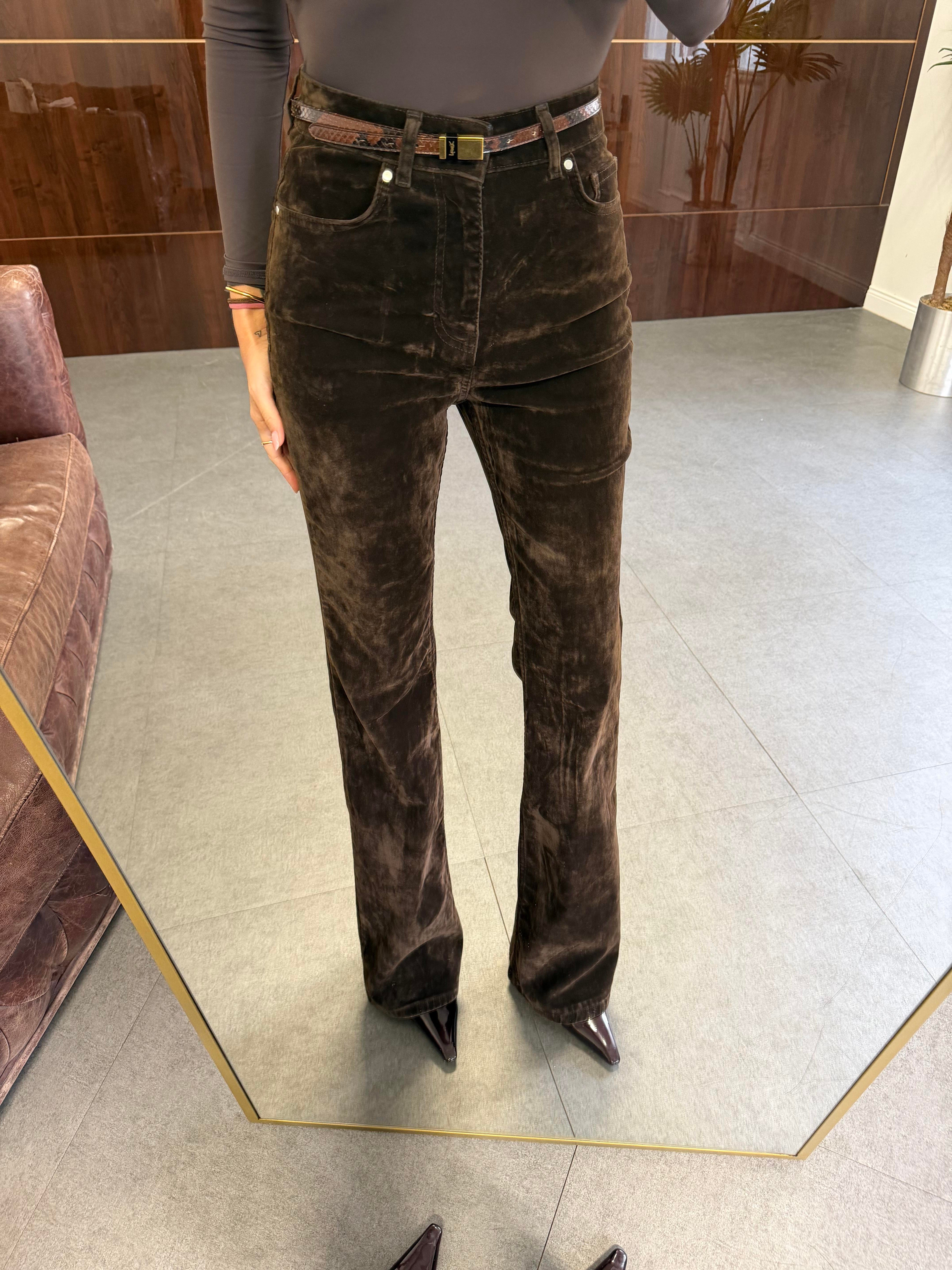 Kahve Flok Kaplama Flare Pantolon