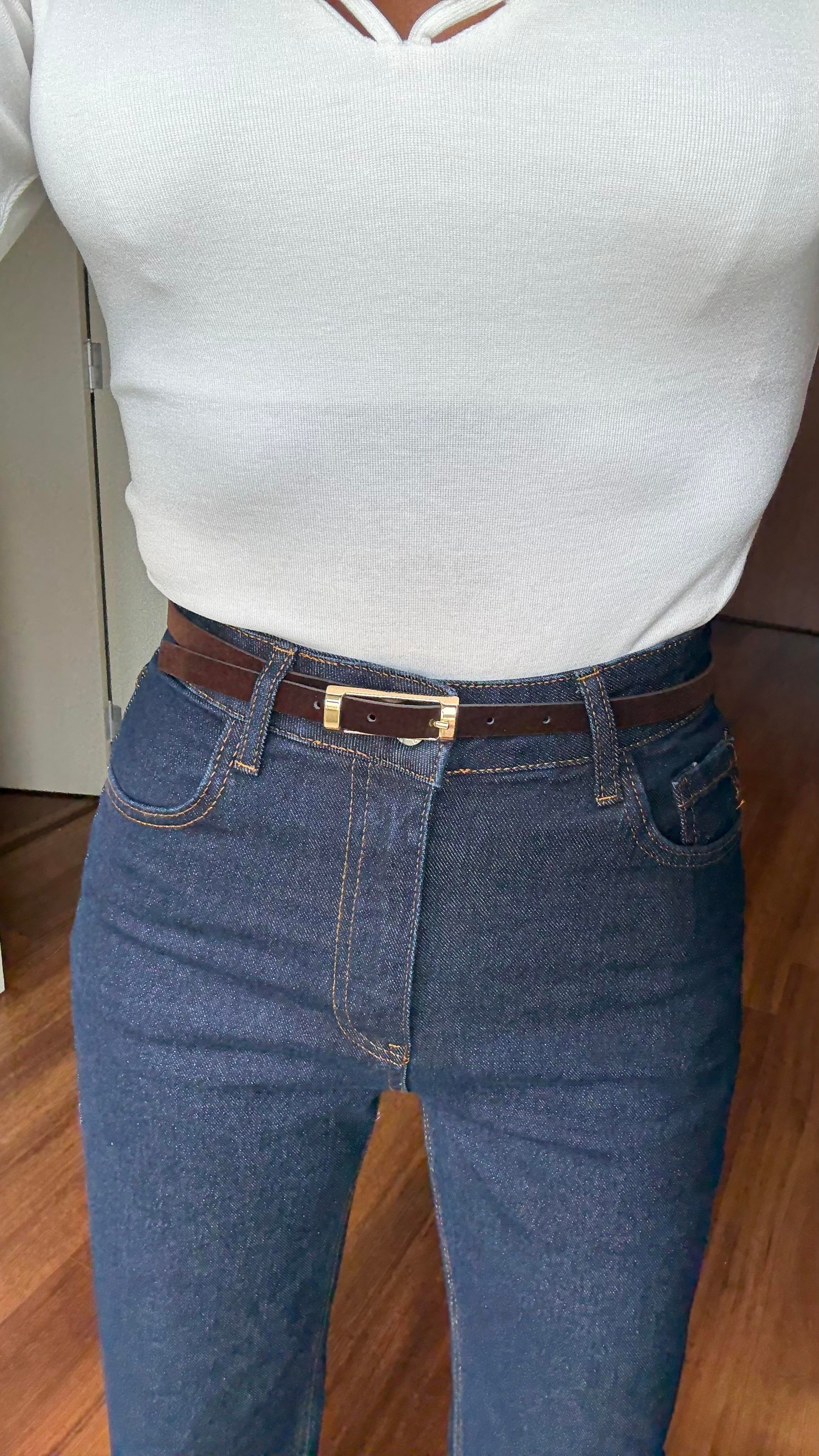 Kahve Gold Toka İnce Kemer