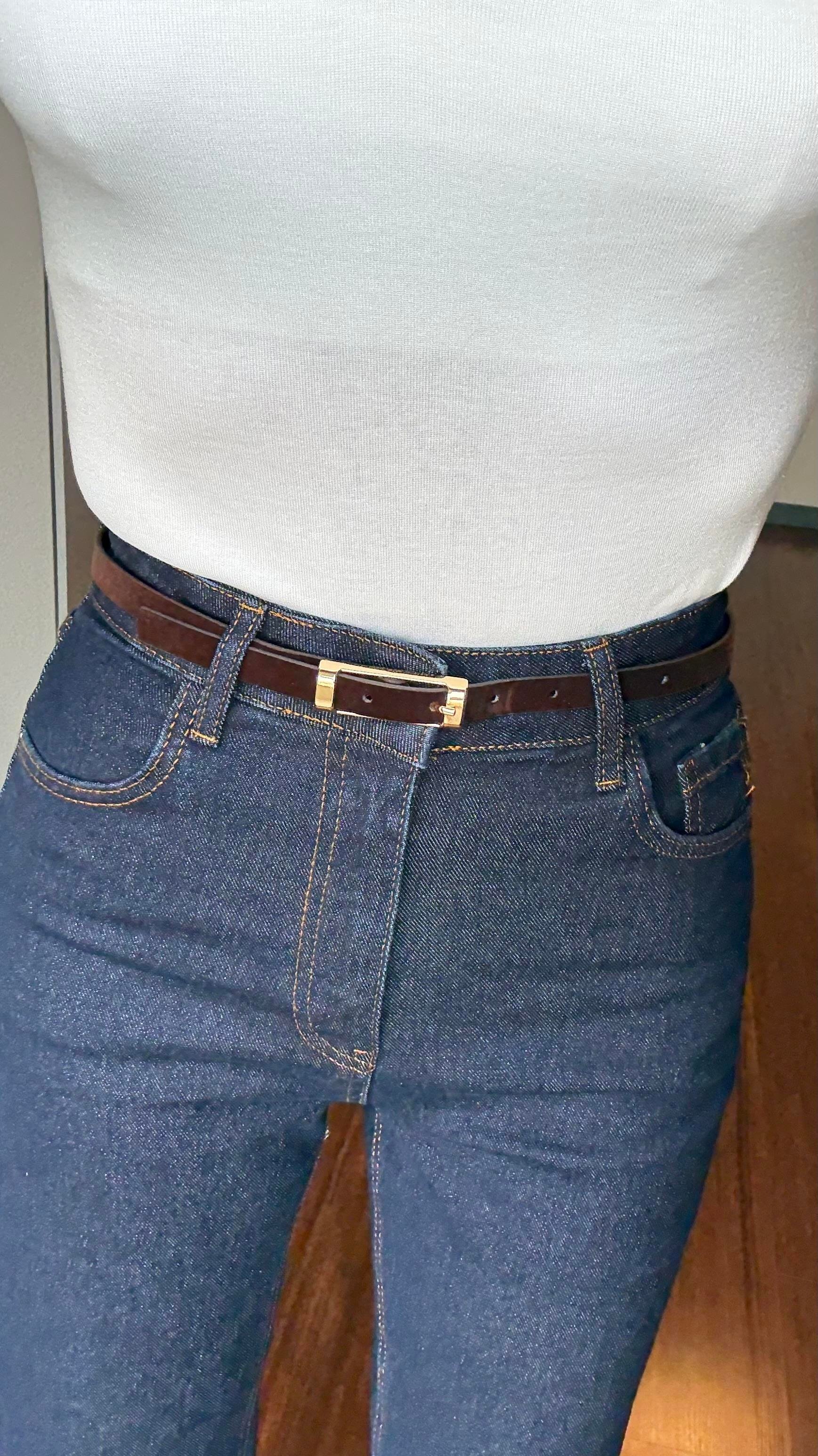 Kahve Gold Toka İnce Kemer